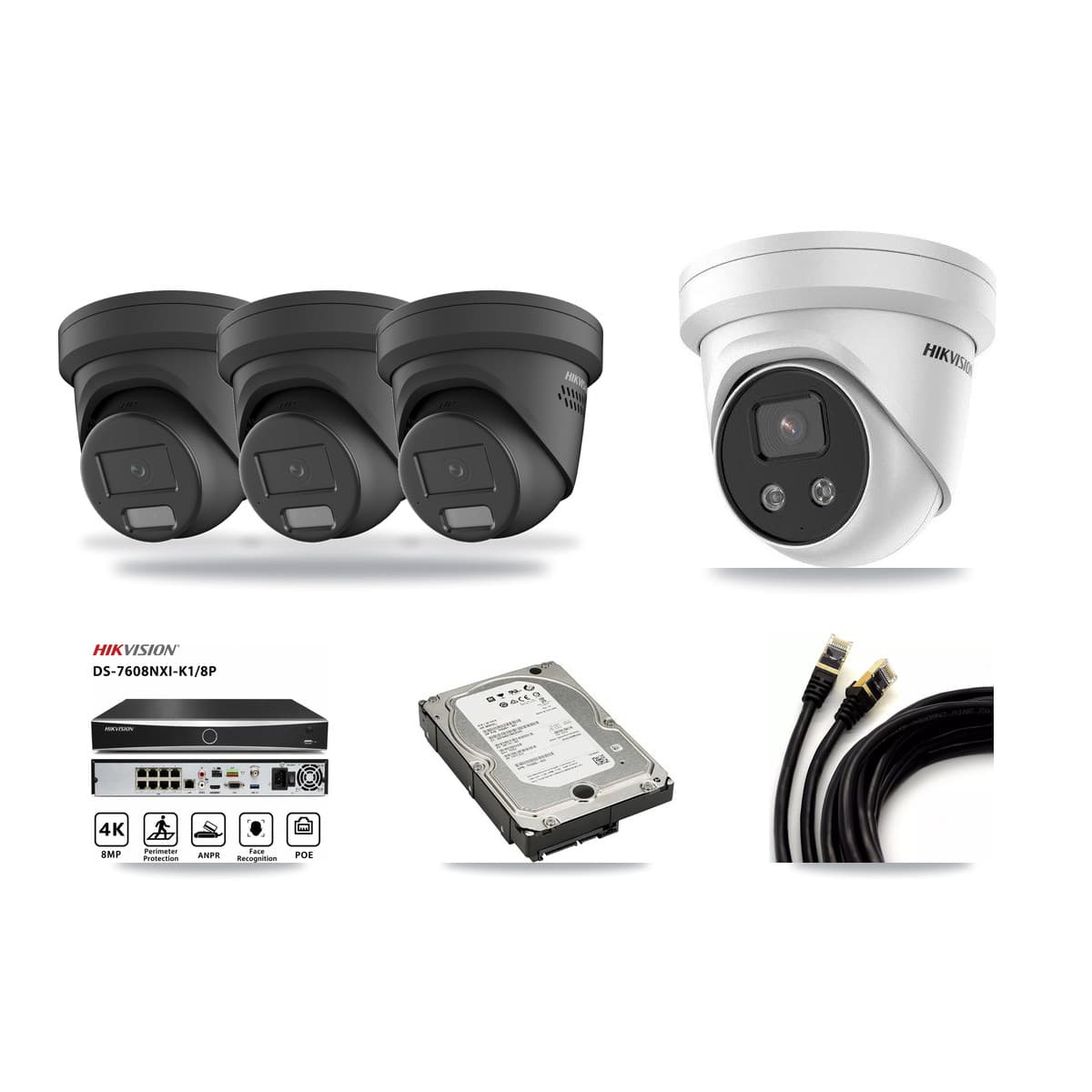 Hikvision 8-Channel 4MP – 5MP CCTV Kit — 3 Black 4MP + 1 5MP Turret Cameras + 5TB Recording - Image 1