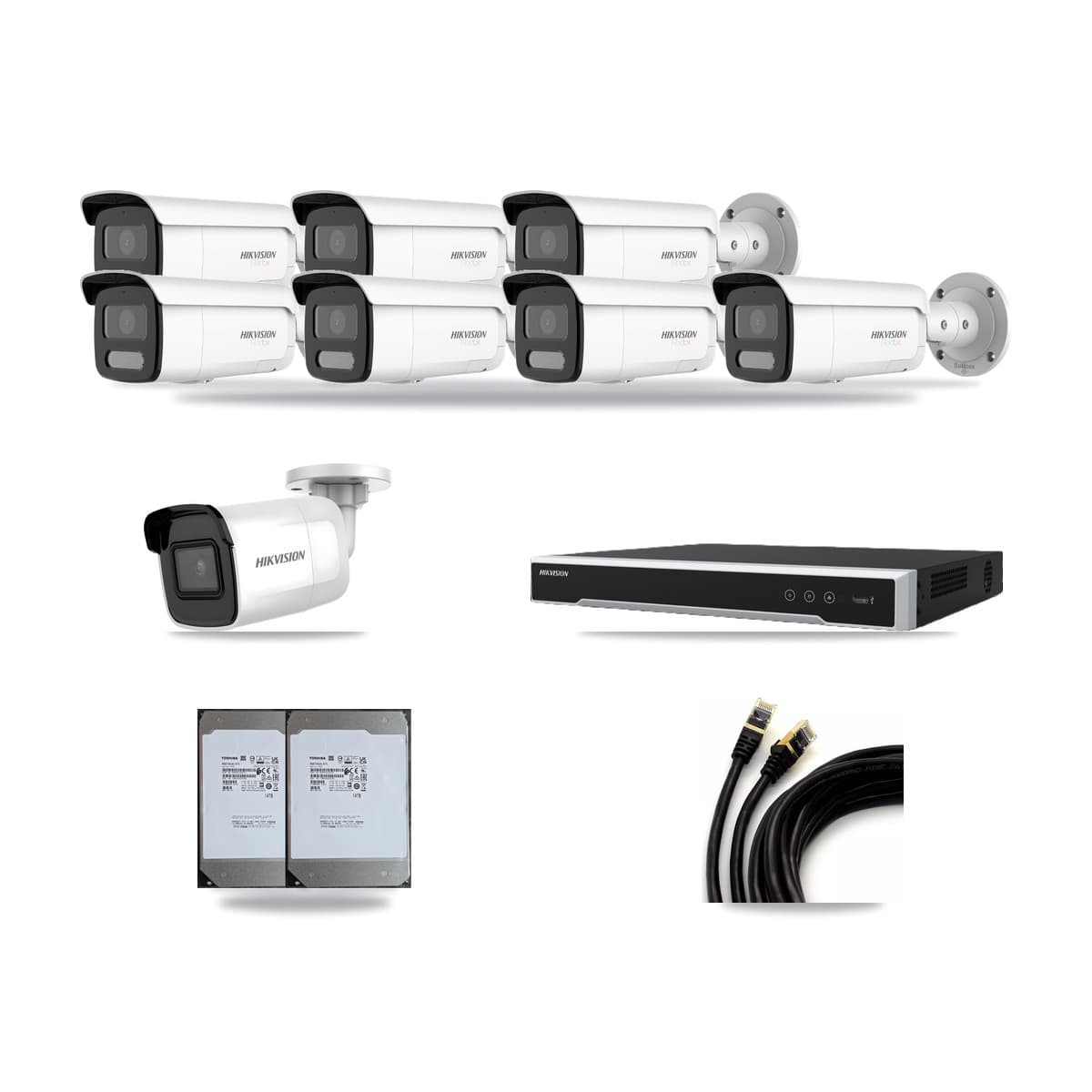 Hikvision 8-Channel 4K CCTV Kit — 1 DS-2CD2085G1 + 7 DS-2CD2T87G2H Bullet Cameras + 2× 14TB Recording - Image 1