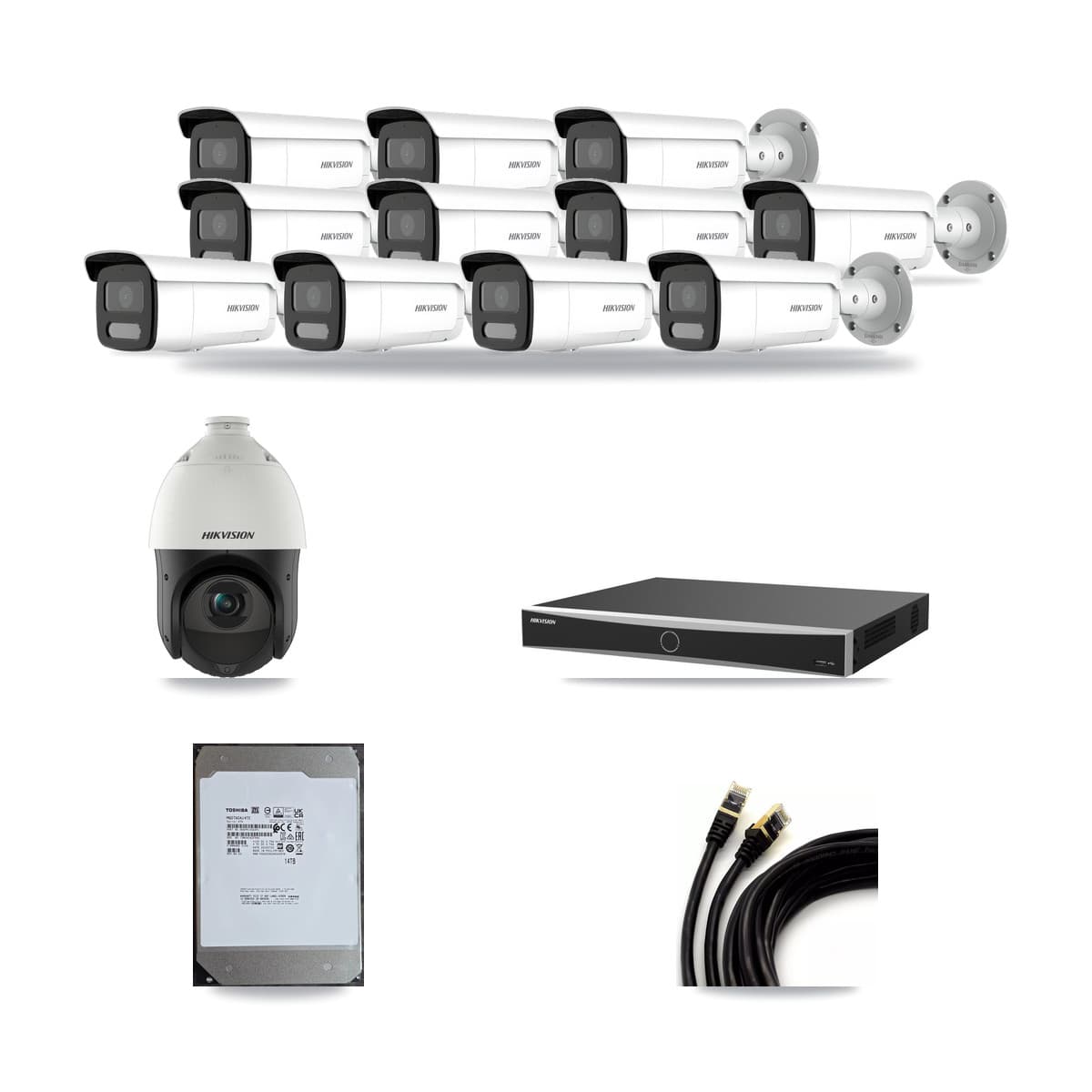 Hikvision 16-Channel 4MP CCTV Kit — 11 Bullet + 1 PTZ Cameras + 14TB Recording (DS-7616NXI Recorder) - Image 1