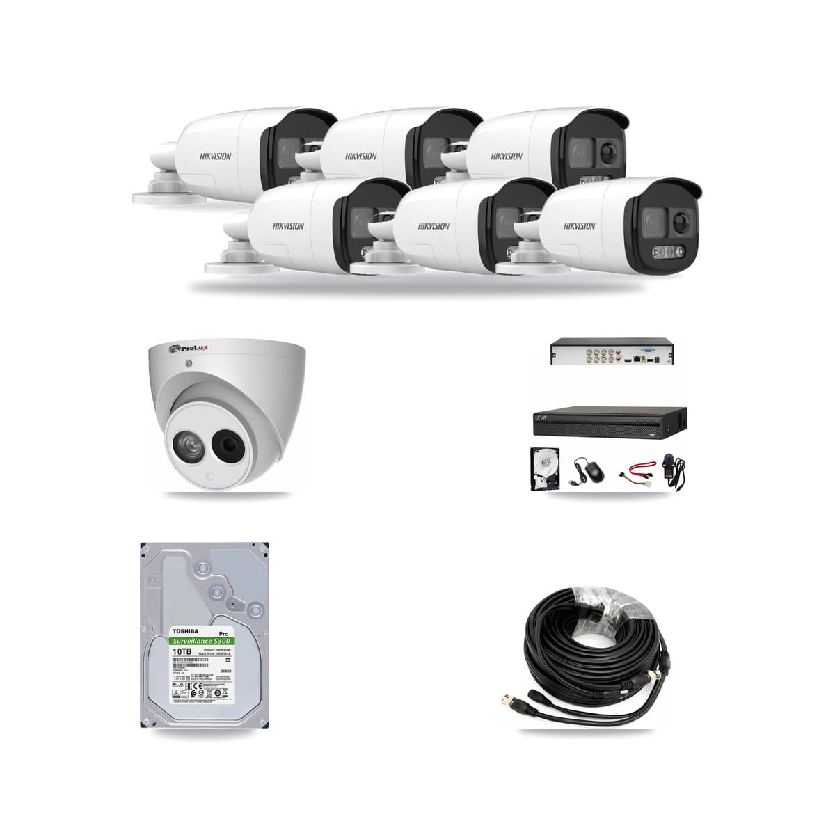 8-Channel 4MP – 5MP CCTV Kit — 6 DS-2CE12KF3T 5MP Bullet + 1 PXC-612C4W-A 4MP Turret Cameras + 10TB Recording (XVR-3108AD Recorder) - Image 1