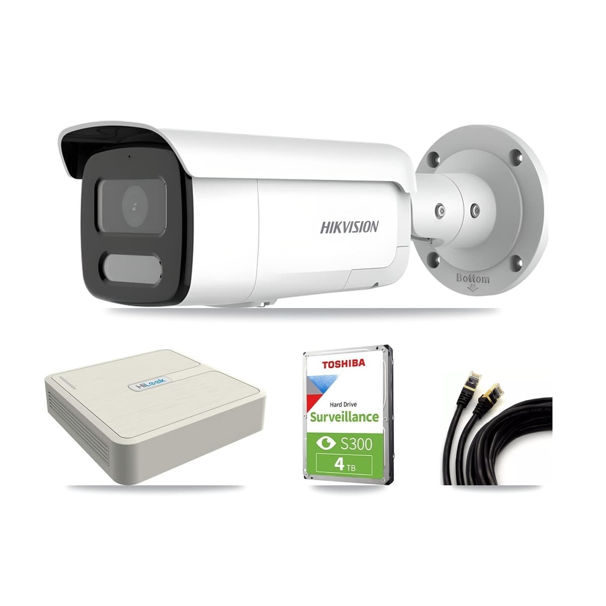 Hikvision & HiLook 8-Channel 4MP CCTV Kit — 3 Bullet Cameras + 4TB Recording (NVR-108H-D Recorder)