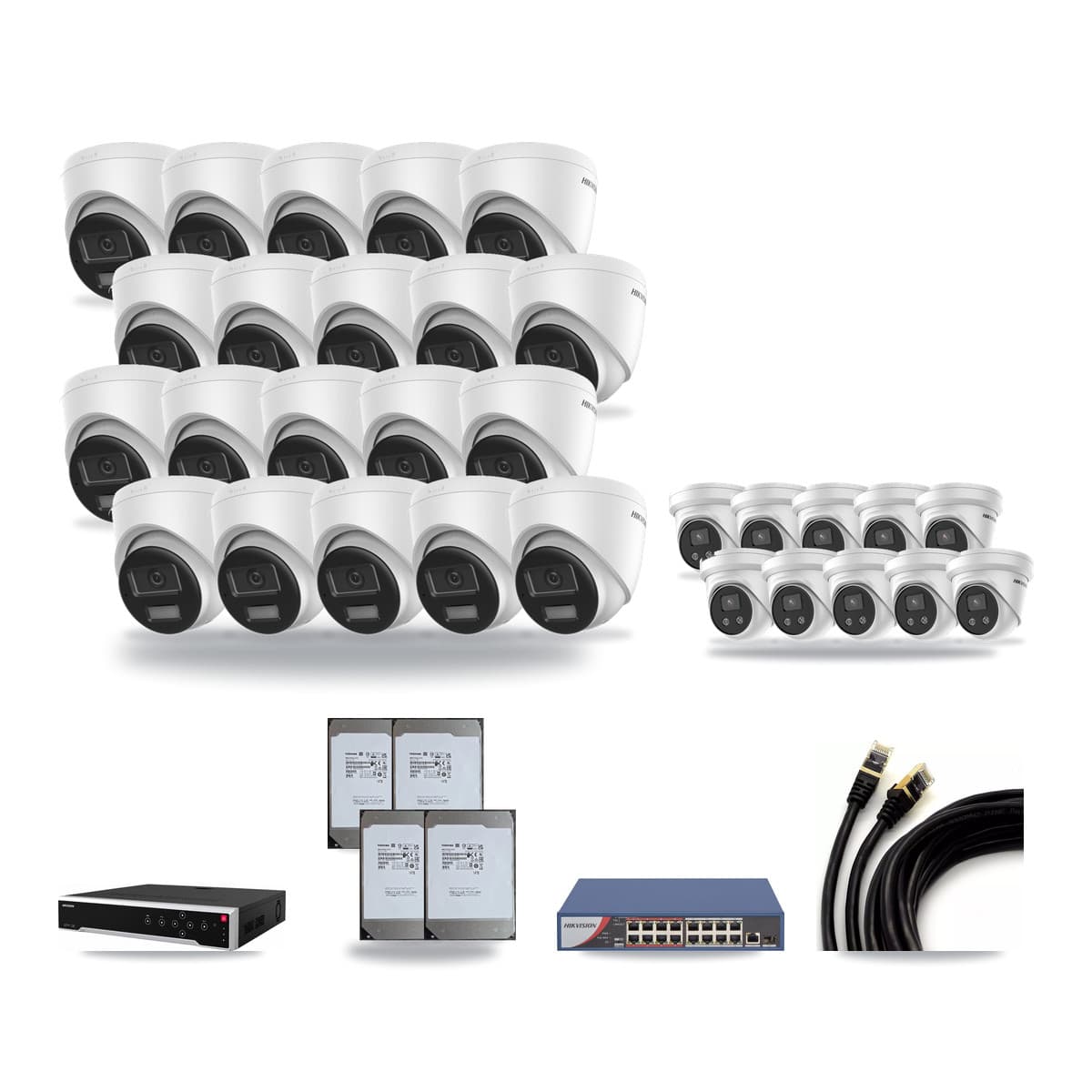 Hikvision 32-Channel 5MP – 4K CCTV Kit — 20 4K + 10 5MP Turret Cameras + 4× 14TB Recording - Image 1