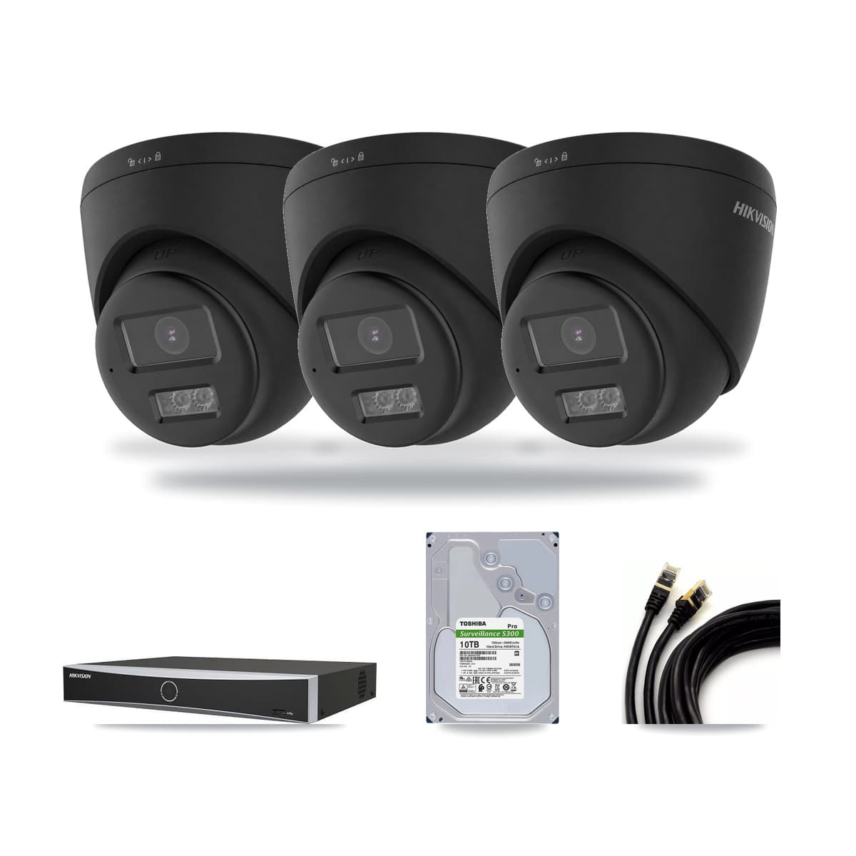 Hikvision 4-Channel 4K CCTV Kit — 3 Black DS-2CD1383G2 Turret Cameras + 10TB Recording - Image 1