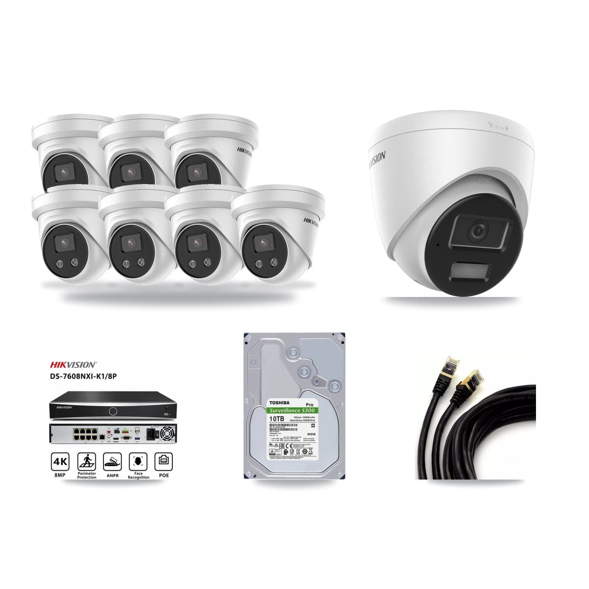 Hikvision 8-Channel 4MP – 5MP CCTV Kit — 1 4MP + 7 5MP Turret Cameras + 10TB Recording - Image 1