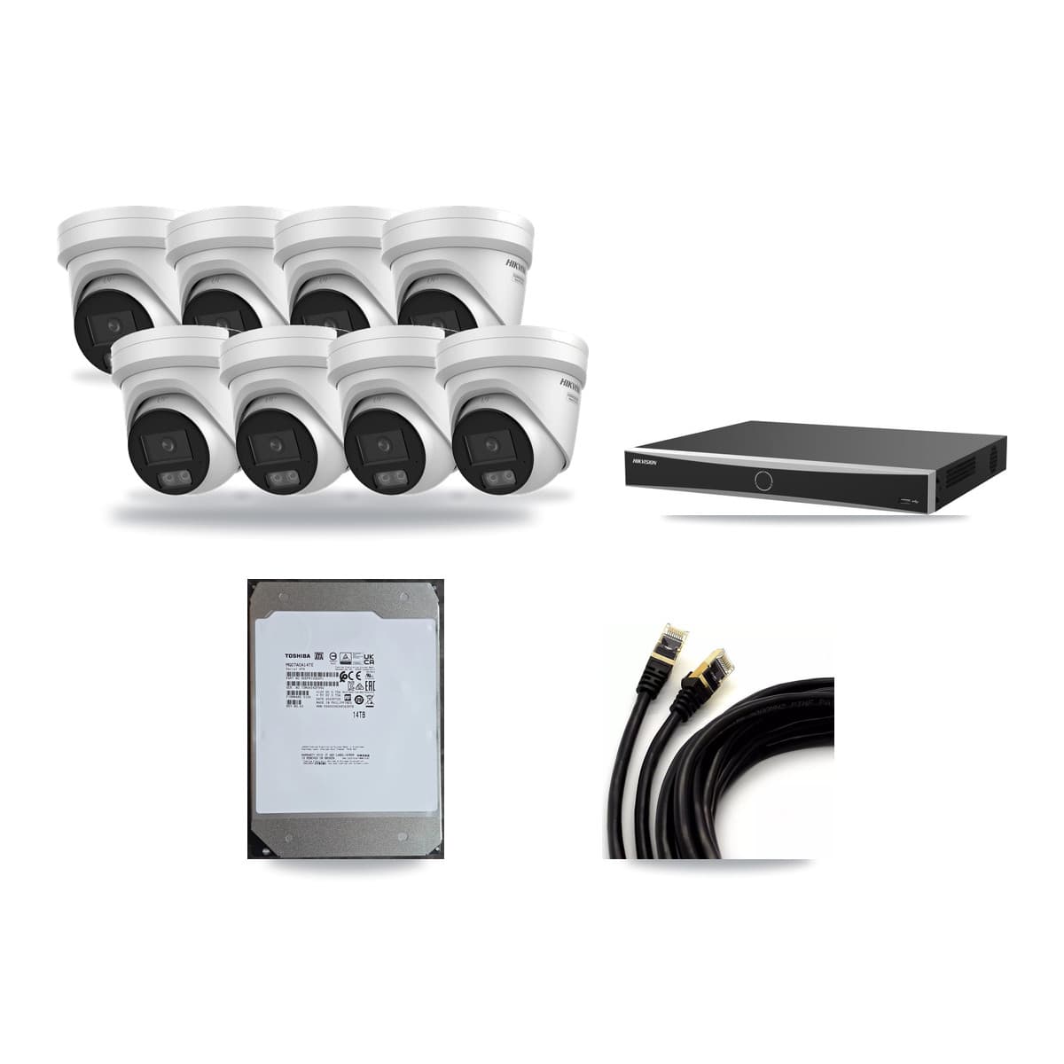 Hikvision 16-Channel 4K CCTV Kit — 8 DS-2CD2387G3 Turret Cameras + 14TB Recording (DS-7616NXI Recorder) - Image 1