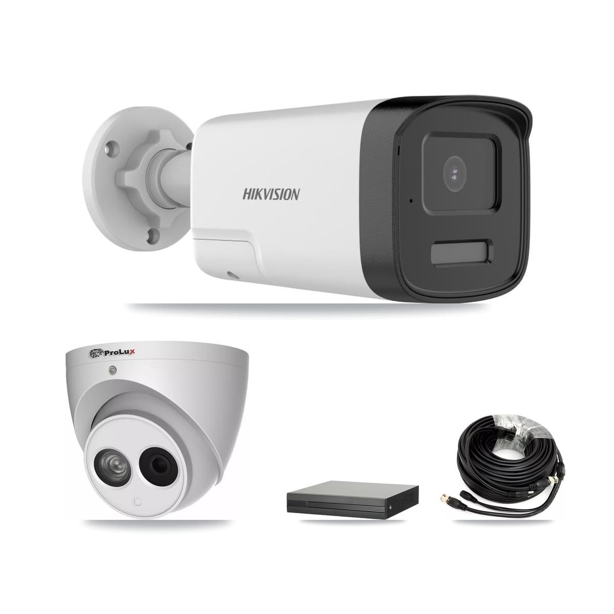 Hikvision & Prolux 16-Channel 4MP – 5MP CCTV Kit — 5 DS-2CE17K0T 5MP Bullet + 1 PXC-612C4W-A 4MP Turret Cameras + 8TB Recording (XVR-3116HS Recorder)