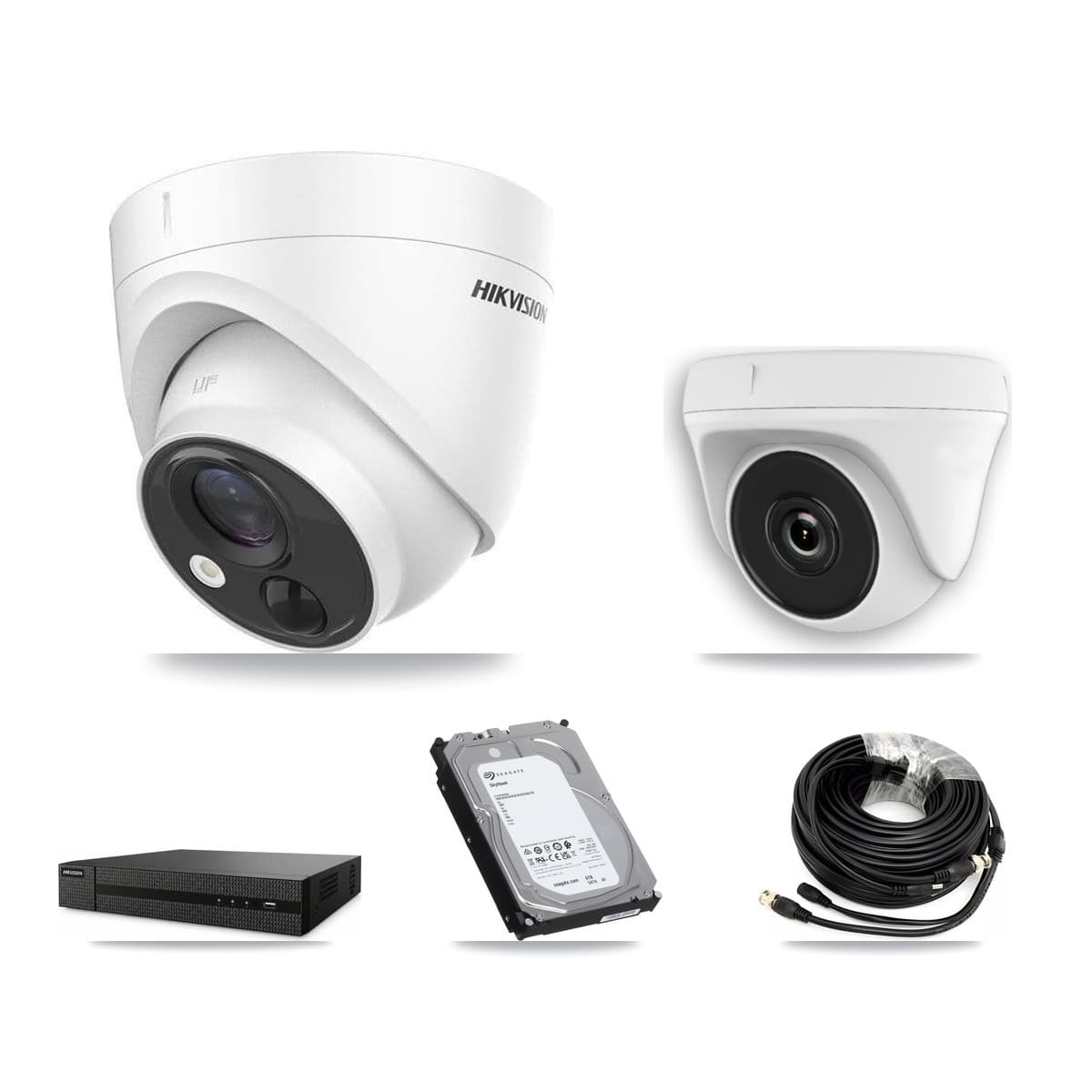 Hikvision 8-Channel 2MP – 5MP CCTV Kit — 4 DS-2CE71H0T 5MP Turret + 1 White HDT-2MP-N20W 2MP Dome Cameras + 6TB Recording (DVR-8CH Recorder) - Image 1