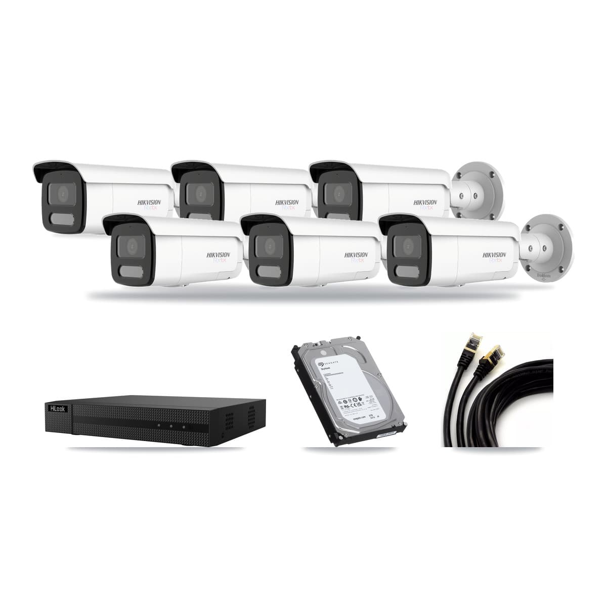 Hikvision & HiLook 8-Channel 4K CCTV Kit — 6 White Bullet Cameras + 6TB Recording - Image 1