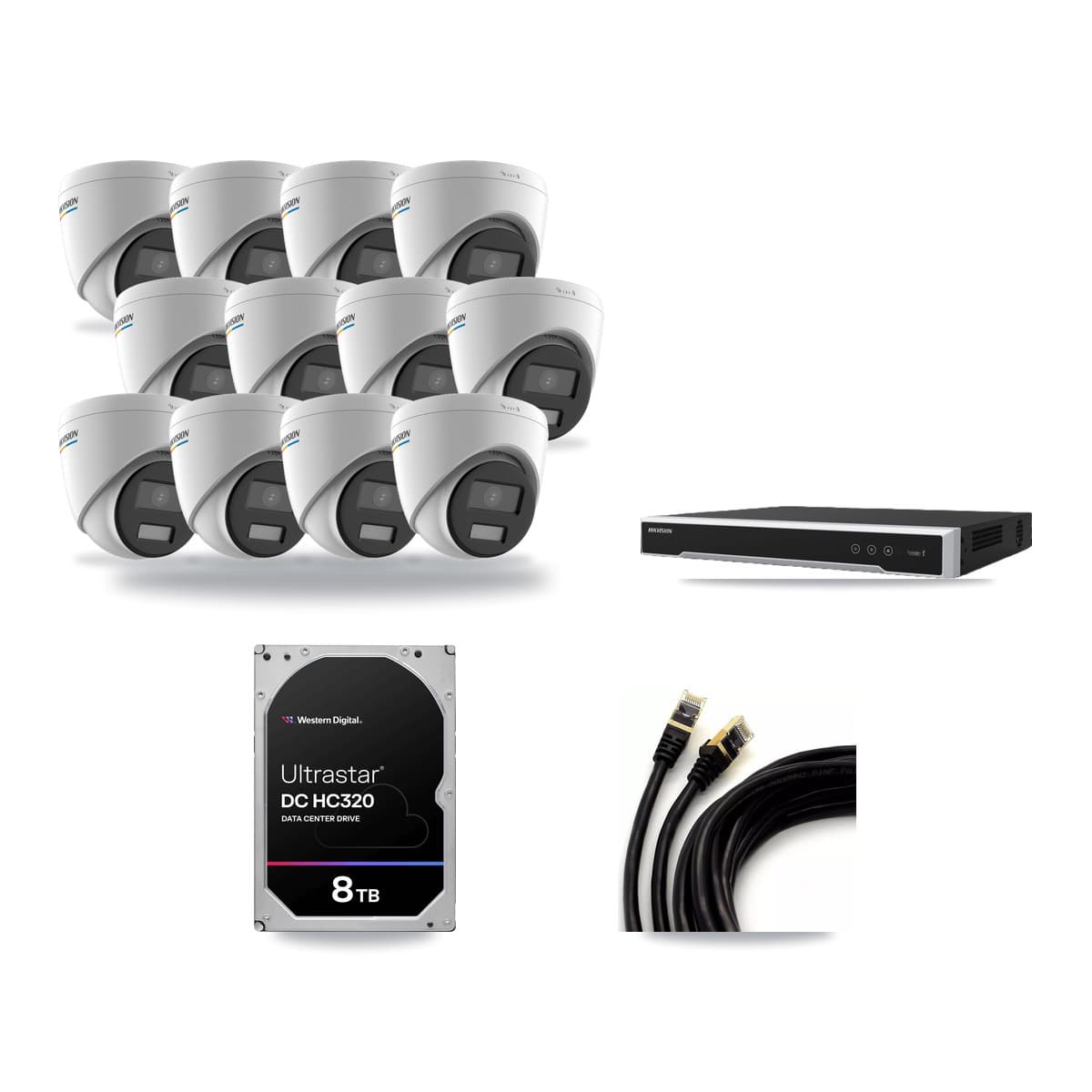 Hikvision 16-Channel 2MP CCTV Kit — 12 Turret Cameras + 8TB Recording (DS-7616NI-M2 Recorder) - Image 1