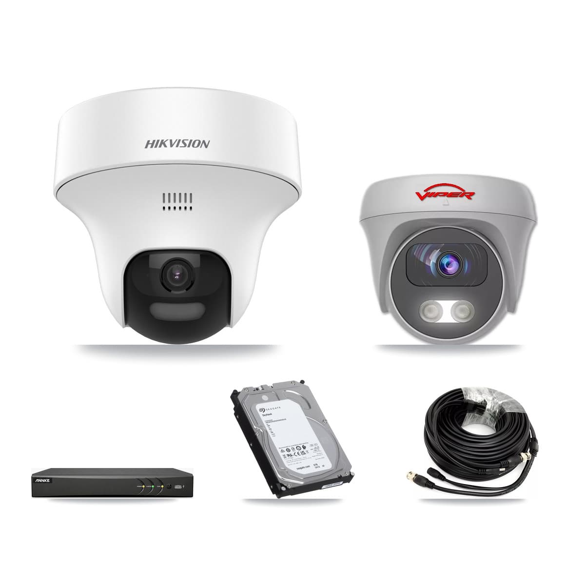 4-Channel 5MP CCTV Kit — 3 DS-2CE70K0T Turret + 1 VIPER-5MP-3K Cameras + 6TB Recording