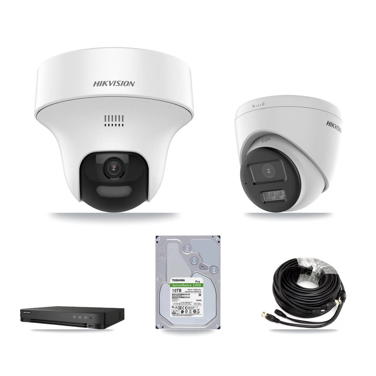 Hikvision 8-Channel 5MP CCTV Kit — 5 DS-2CE70K0T-PTLTS + 2 DS-2CE78K0T-LTS Turret Cameras + 10TB Recording (IDS-7208HQHI-M1/XT Recorder)