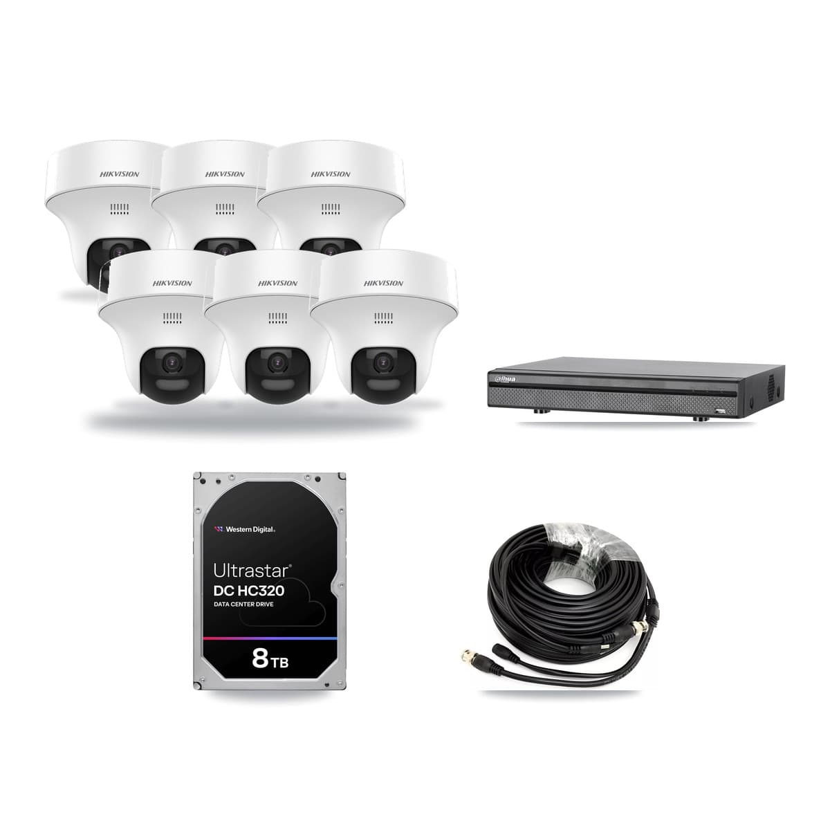 Hikvision & Dahua 8-Channel 5MP CCTV Kit — 6 DS-2CE70K0T Turret Cameras + 8TB Recording (DH-XVR5108H Recorder) - Image 1