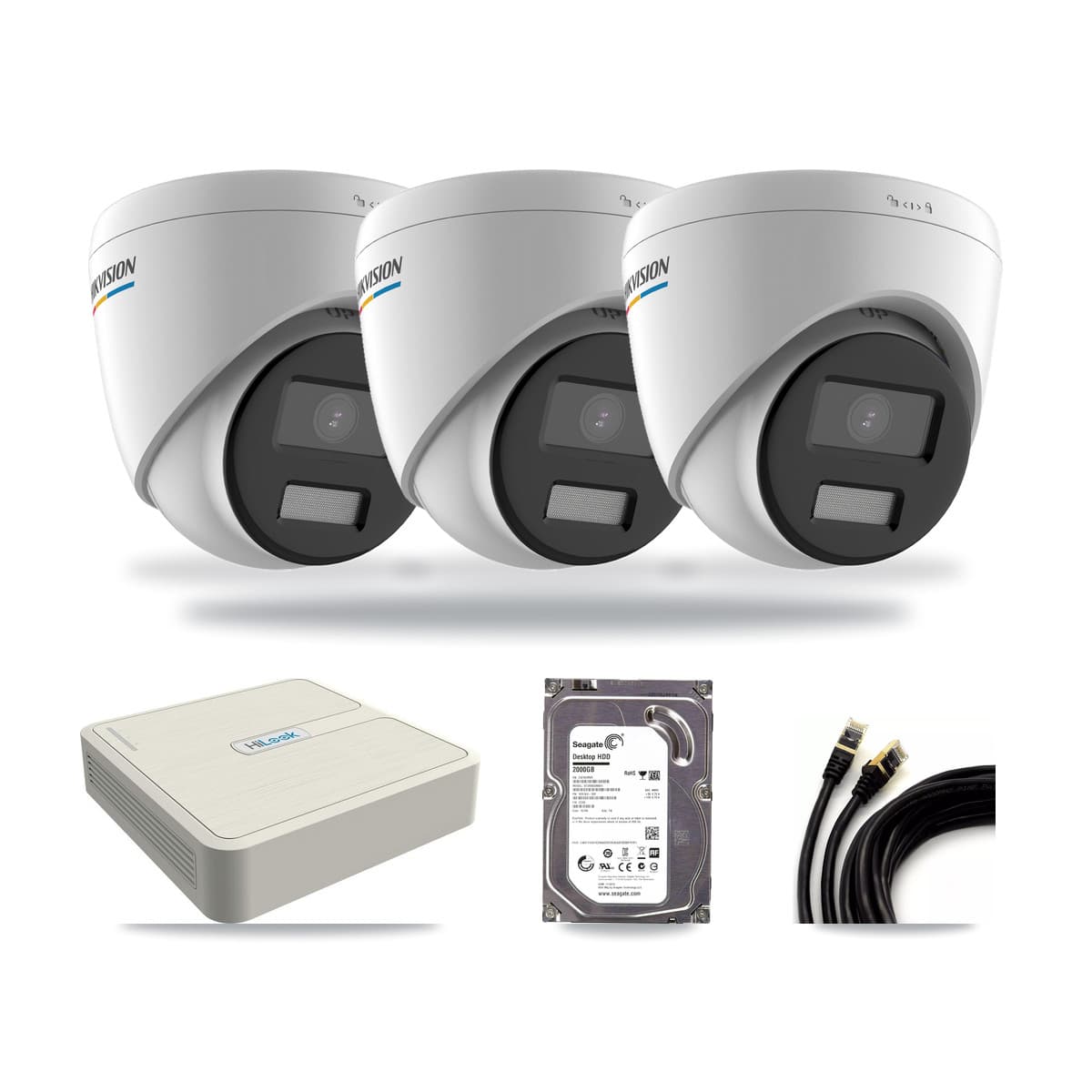 Hikvision & HiLook 8-Channel 2MP CCTV Kit — 3 Turret Cameras + 2TB Recording (NVR-108H-D Recorder) - Image 1