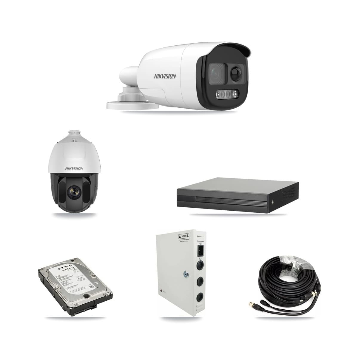 Hikvision 4-Channel 2MP – 5MP CCTV Kit — 1 DS-2AE5225TI 2MP PTZ + 3 DS-2CE12KF3T 5MP Bullet Cameras + 5TB Recording (XVR-3104HS Recorder) - Image 1