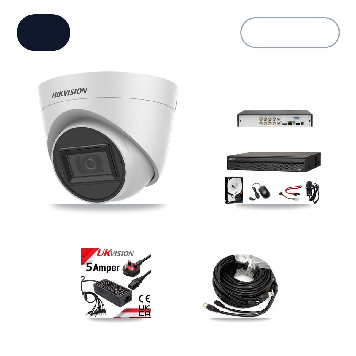 Hikvision & Dahua 8-Channel 5MP CCTV Kit — 8 White Turret Cameras + 10TB Recording