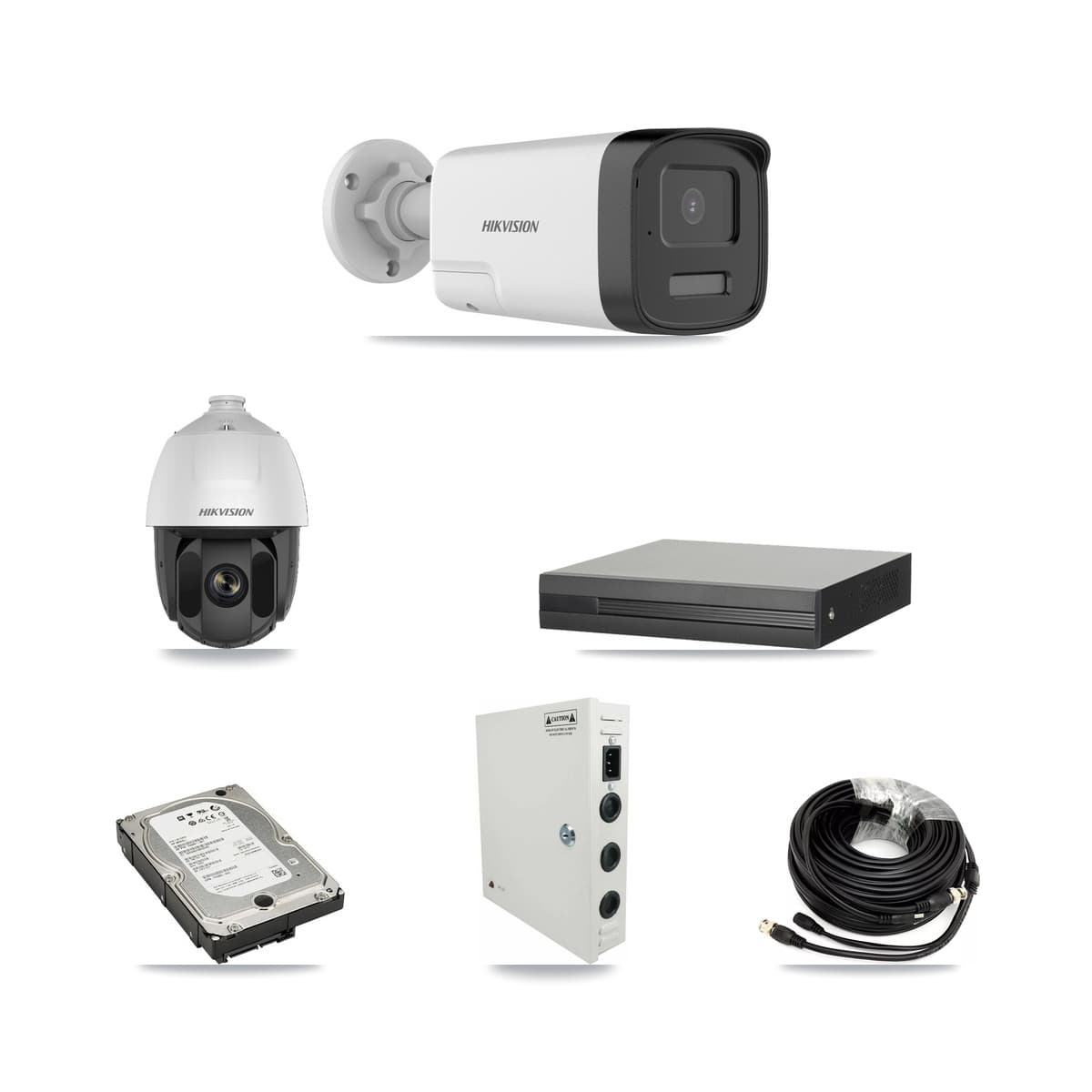 Hikvision 4-Channel 2MP – 5MP CCTV Kit — 1 DS-2AE5225TI 2MP PTZ + 3 DS-2CE17K0T 5MP Bullet Cameras + 5TB Recording (XVR-3104HS Recorder) - Image 1