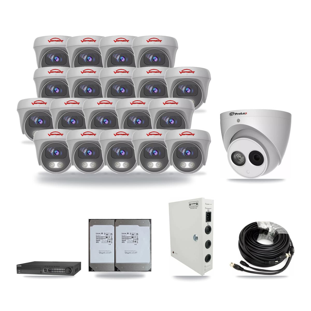32-Channel 4MP – 5MP CCTV Kit — 1 4MP Turret + 19 5MP Cameras + 2× 14TB Recording - Image 1