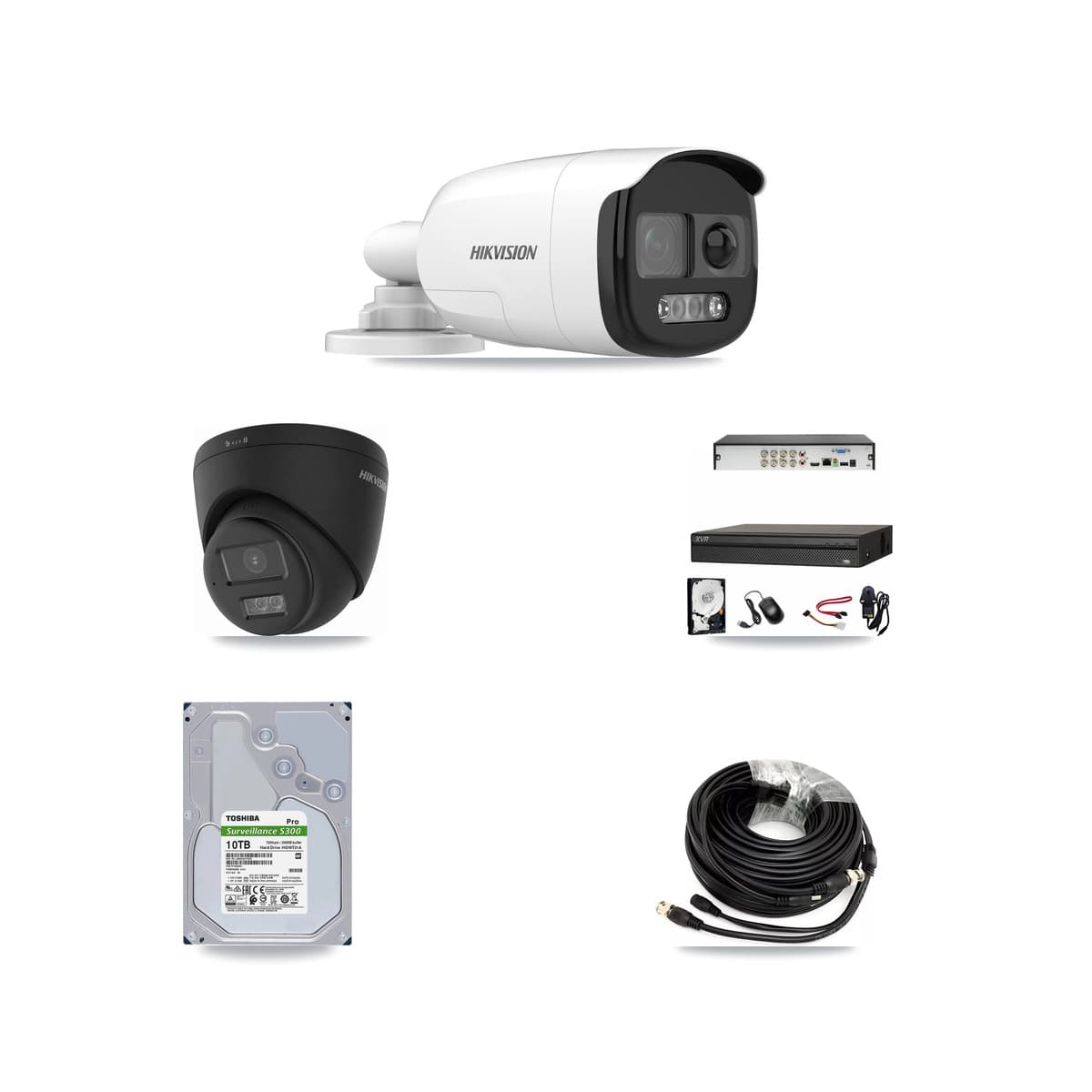 Hikvision & Dahua 8-Channel 5MP – 4K CCTV Kit — 4 5MP Bullet + 2 Black 4K Turret Cameras + 10TB Recording (XVR-3108AD Recorder)