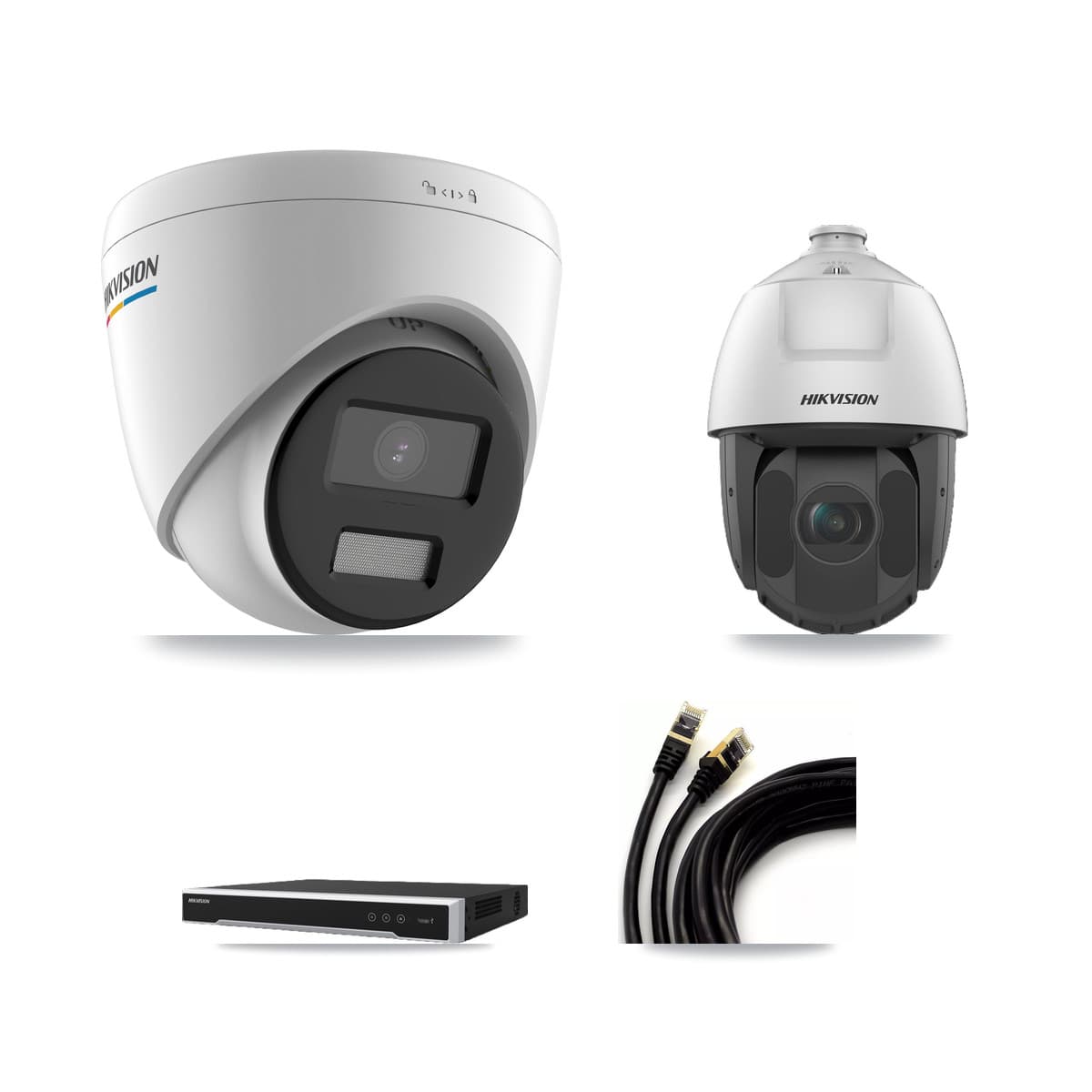 Hikvision 8-Channel 2MP CCTV Kit — 3 Turret + 1 PTZ Cameras + 3TB Recording (DS-7608NI-M2 Recorder)