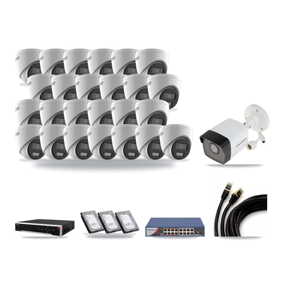 Hikvision 32-Channel 2MP – 5MP CCTV Kit — 1 5MP Bullet + 25 2MP Turret Cameras + 3× 6TB Recording - Image 1