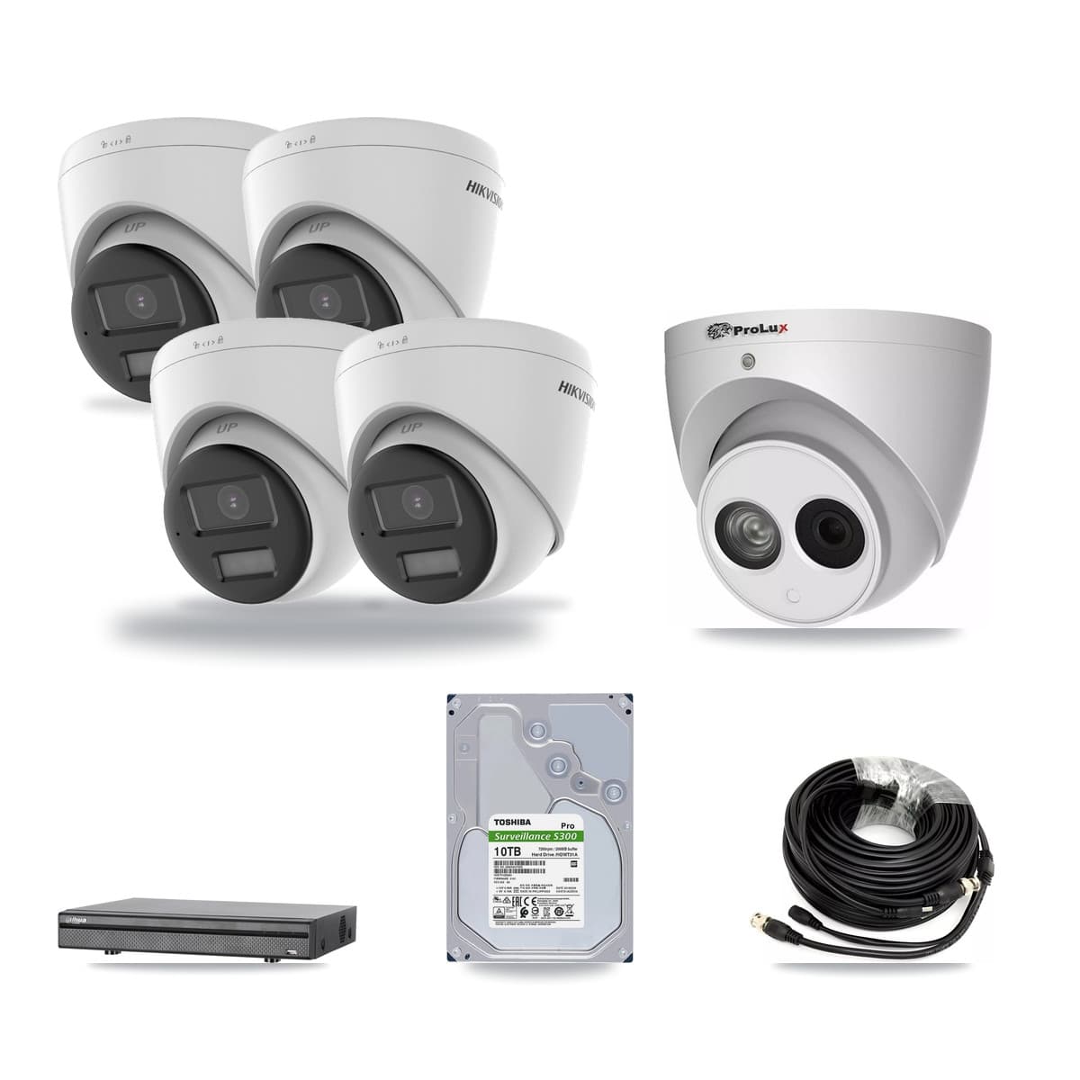 8-Channel 4MP – 4K CCTV Kit — 4 4K + 1 4MP Turret Cameras + 10TB Recording (DH-XVR5108H Recorder) - Image 1