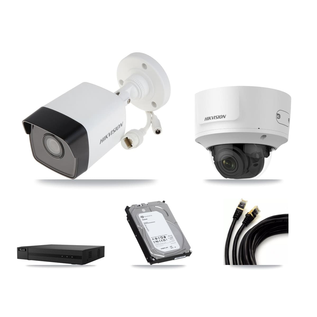 Hikvision & HiLook 8-Channel 2MP – 5MP CCTV Kit — 7 5MP Bullet + 1 2MP Dome Cameras + 6TB Recording (NVR-108MH-D Recorder)