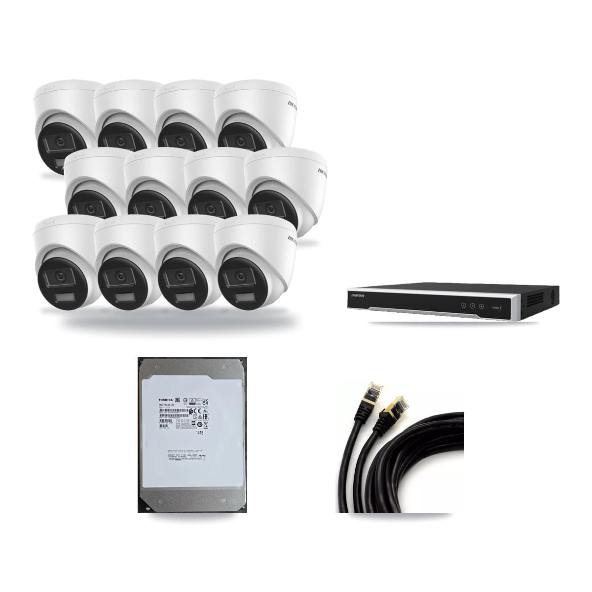Hikvision 16-Channel 4K CCTV Kit — 12 DS-2CD1383G2 Turret Cameras + 14TB Recording (DS-7616NI-M2 Recorder) - Image 1