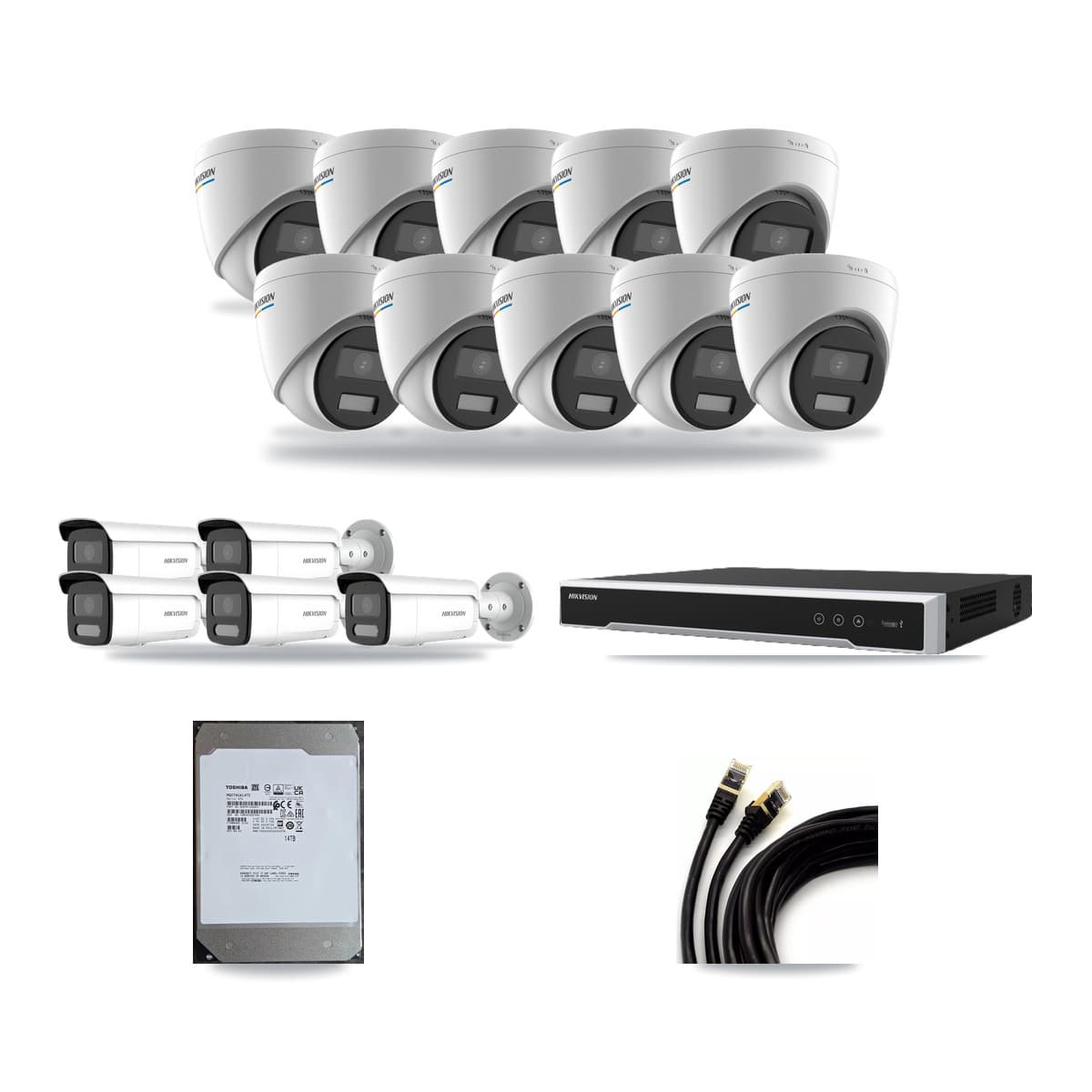 Hikvision 16-Channel 2MP – 4MP CCTV Kit — 10 2MP Turret + 5 4MP Bullet Cameras + 14TB Recording - Image 1