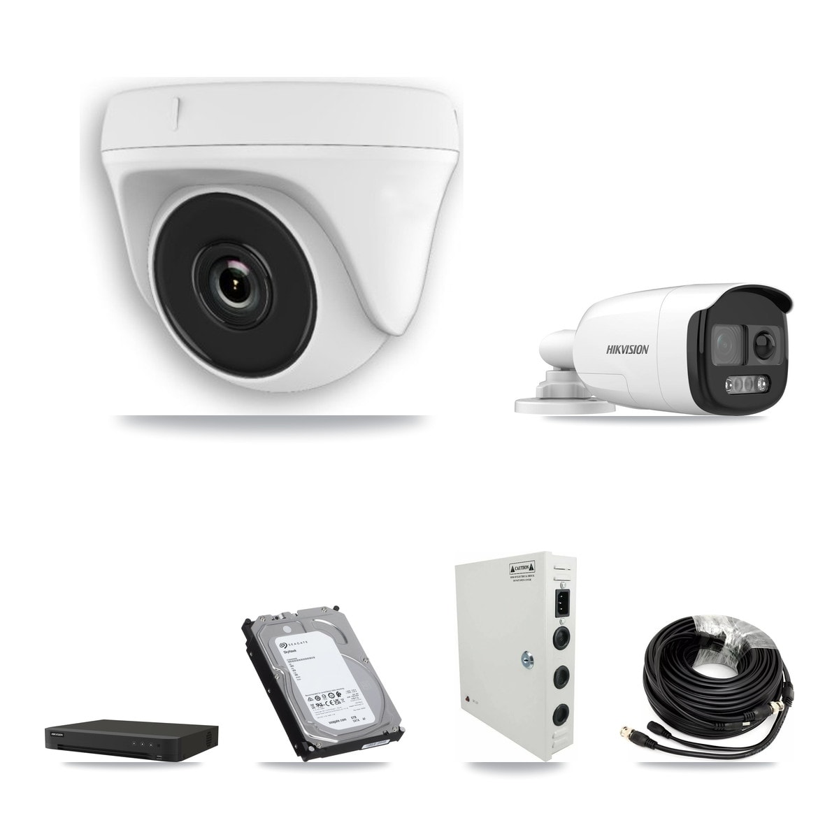 Hikvision IDS-7216HQHI-M1/XT 16-Channel DVR CCTV Kit — 5× DS-2CE12KF3T-PIRXO 5MP Bullet + 11× HDT-2MP-N20W-2.8MM White 2MP Dome Cameras + 6TB HDD
