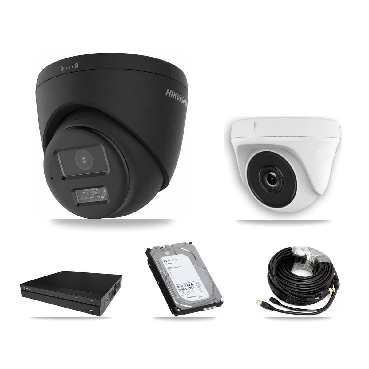 Hikvision & Prolux 8-Channel 2MP – 4K CCTV Kit — 3 Black 4K Turret + 1 White 2MP Dome Cameras + 6TB Recording