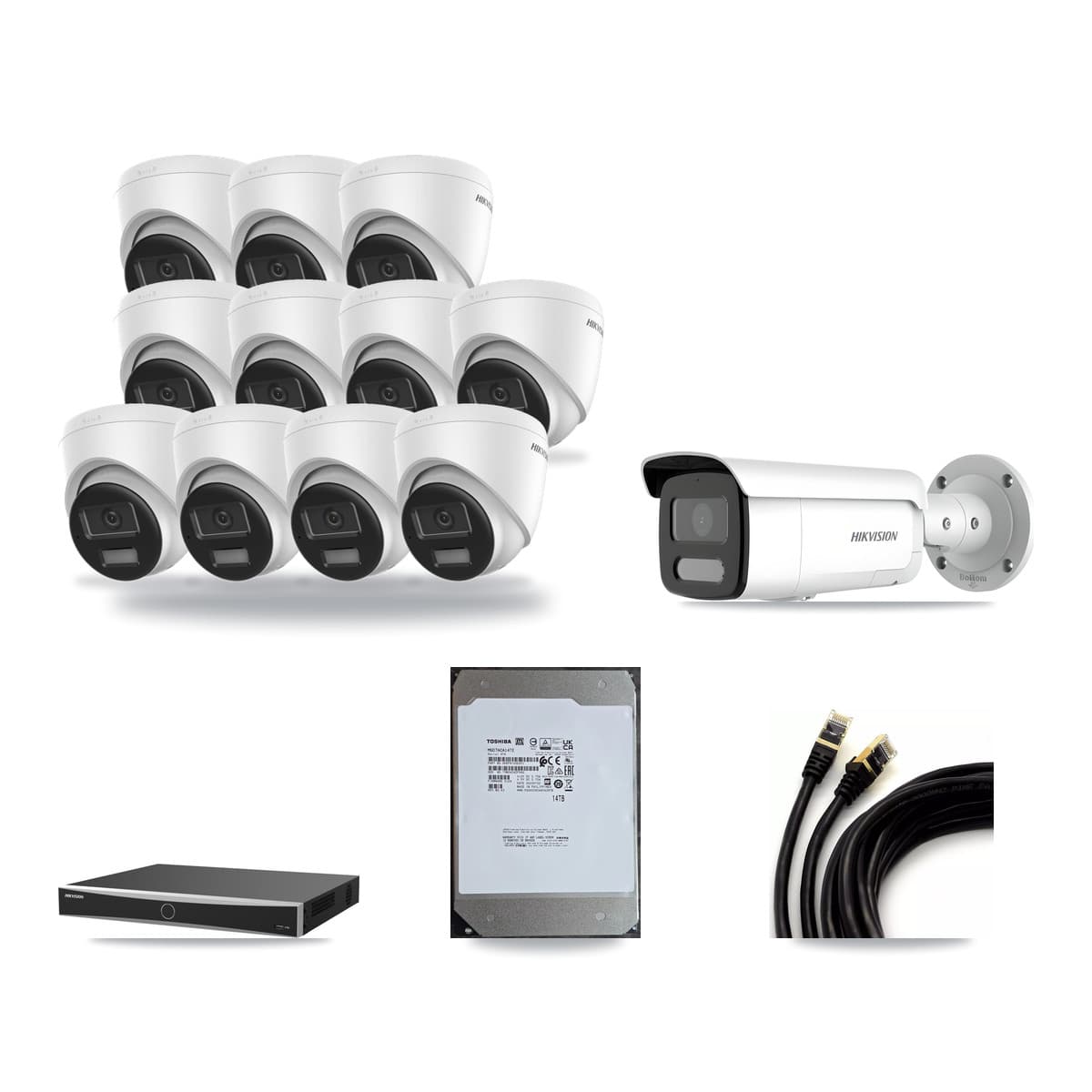 Hikvision 16-Channel 4MP – 4K CCTV Kit — 11 4K Turret + 1 4MP Bullet Cameras + 14TB Recording - Image 1