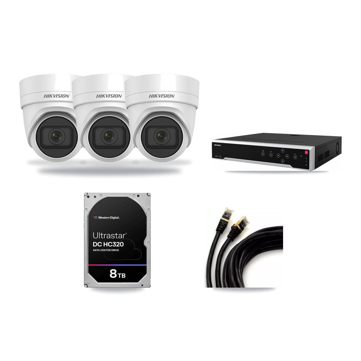 Hikvision 32-Channel 4K CCTV Kit — 3 DS-2CD2H83G0 Turret Cameras + 8TB Recording - Image 1