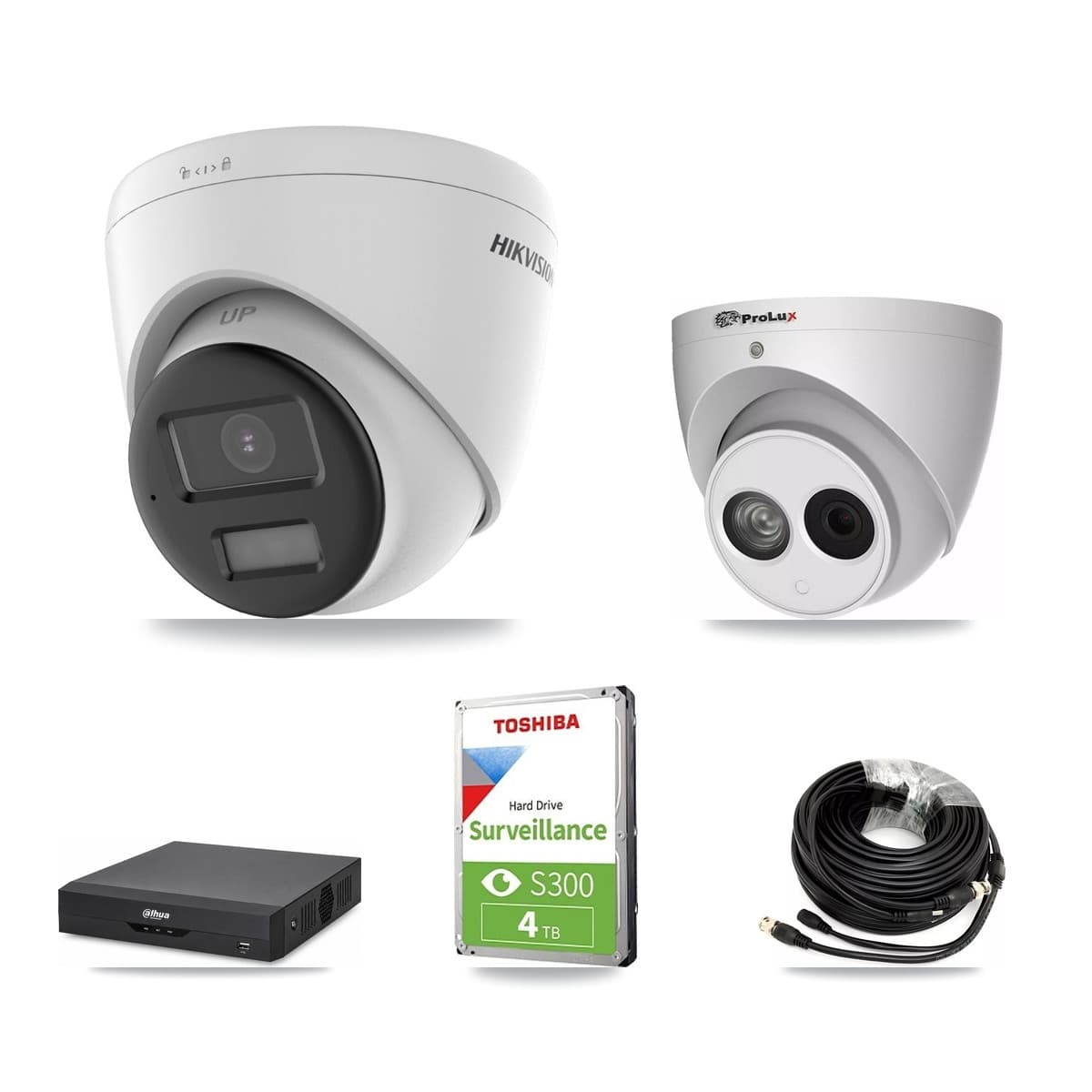 4-Channel 4MP – 4K CCTV Kit — 1 4K + 1 4MP Turret Cameras + 4TB Recording (DH-XVR5104HS Recorder)