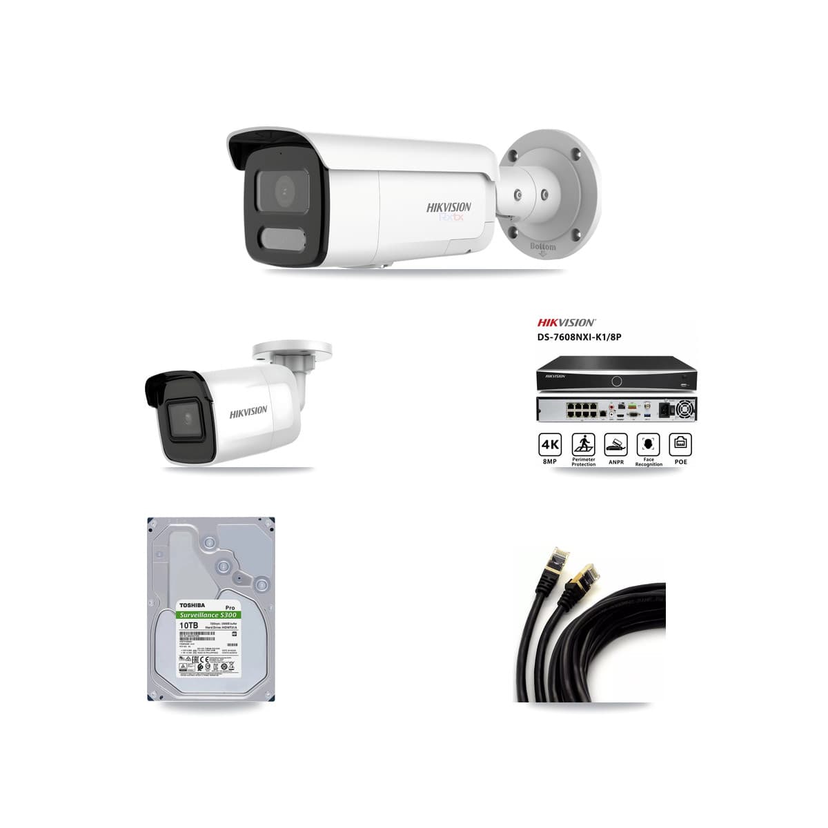 Hikvision 8-Channel 4K CCTV Kit — 1 DS-2CD2085G1 + 4 DS-2CD2T87G2H Bullet Cameras + 10TB Recording