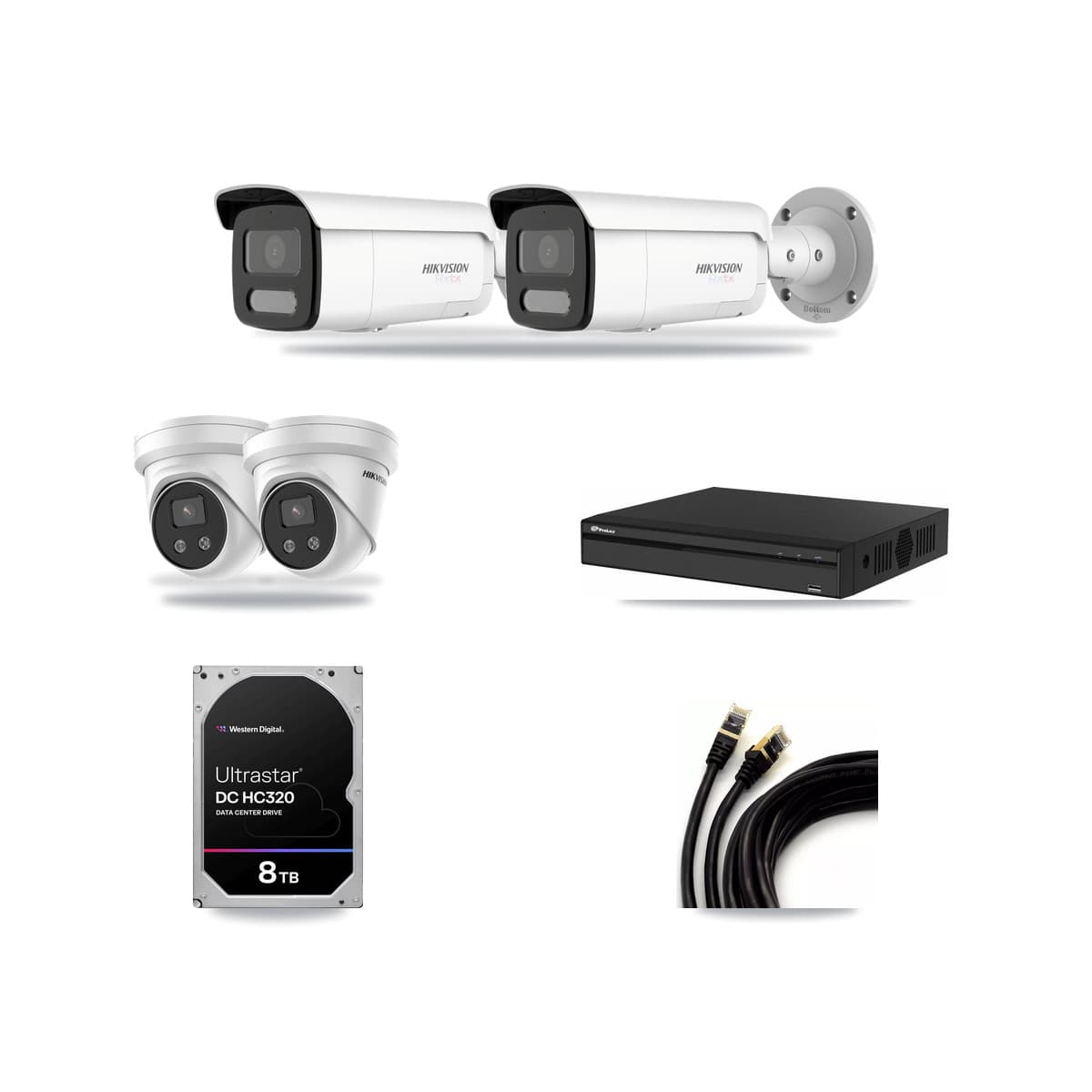 Hikvision & Prolux 4-Channel 5MP – 4K CCTV Kit — 2 4K Bullet + 2 5MP Turret Cameras + 8TB Recording - Image 1