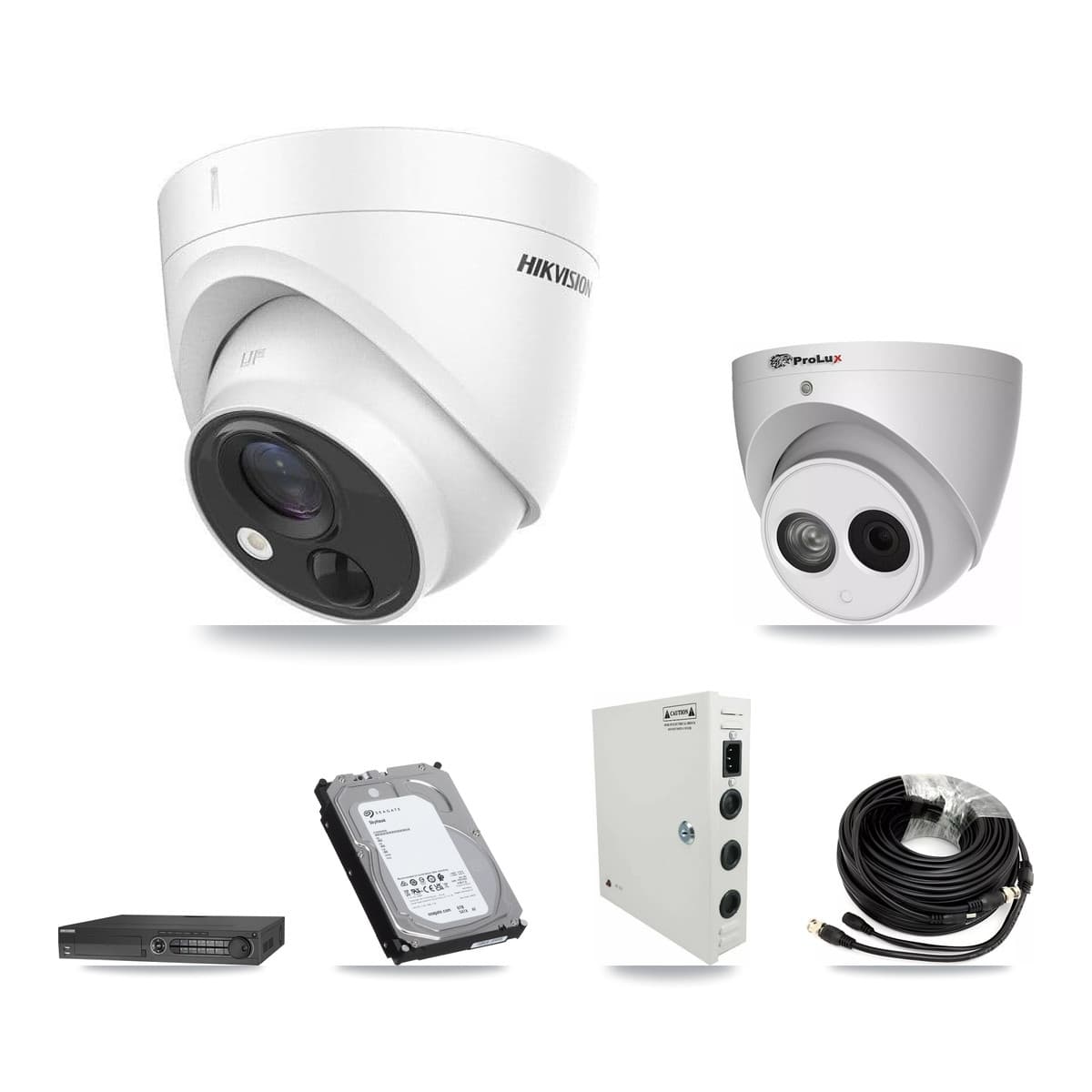 Hikvision & Prolux 32-Channel 4MP – 5MP CCTV Kit — 23 DS-2CE71H0T 5MP + 1 PXC-612C4W-A 4MP Turret Cameras + 3× 6TB Recording