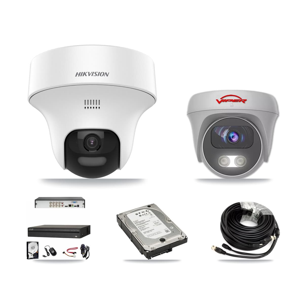 8-Channel 5MP CCTV Kit — 3 DS-2CE70K0T Turret + 1 White VIPER-5MP-3K Cameras + 5TB Recording (XVR-3108AD Recorder) - Image 1
