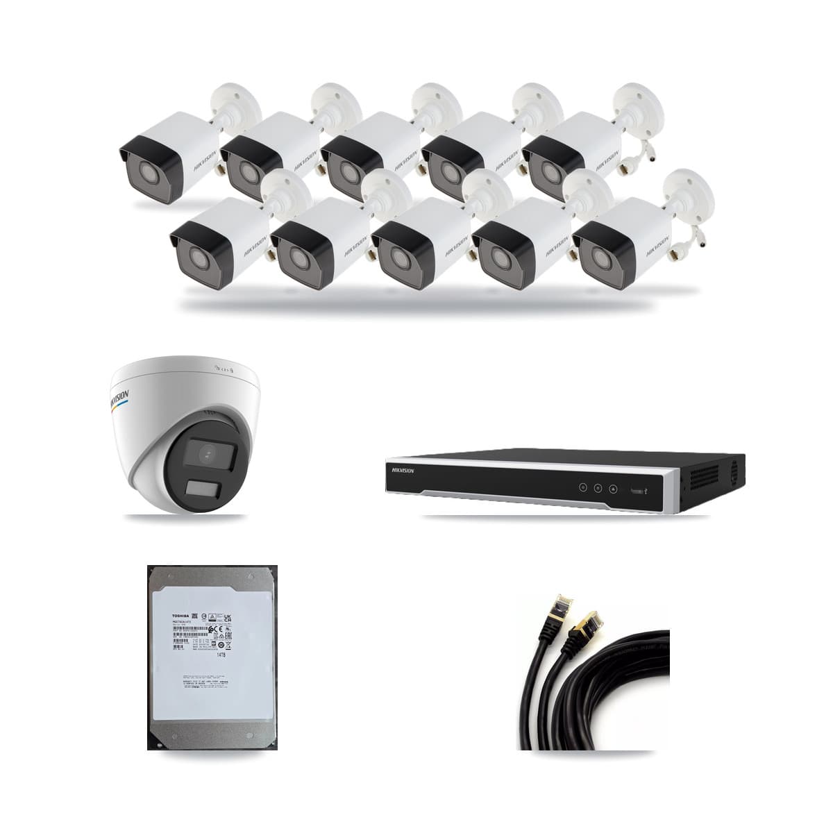 Hikvision 16-Channel 2MP – 5MP CCTV Kit — 10 5MP Bullet + 1 2MP Turret Cameras + 14TB Recording (DS-7616NI-M2 Recorder) - Image 1