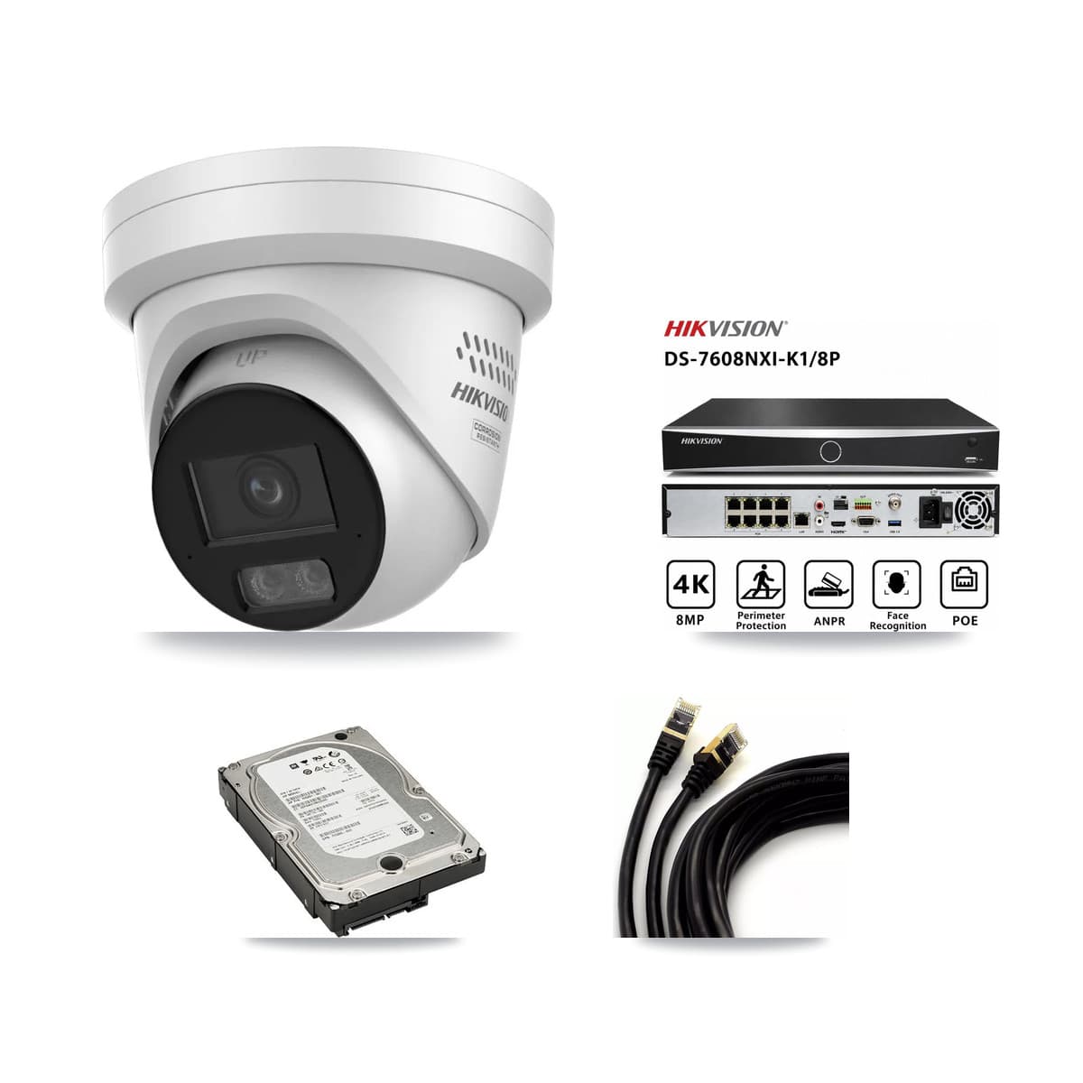 Hikvision 8-Channel 4MP – 5MP CCTV Kit — 3 4MP Turret + 1 5MP Dome Cameras + 5TB Recording