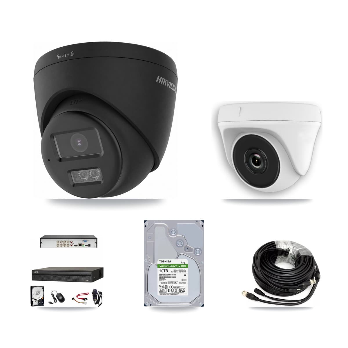Hikvision & Dahua 8-Channel 2MP – 4K CCTV Kit — 4 Black 4K Turret + 4 White 2MP Dome Cameras + 10TB Recording