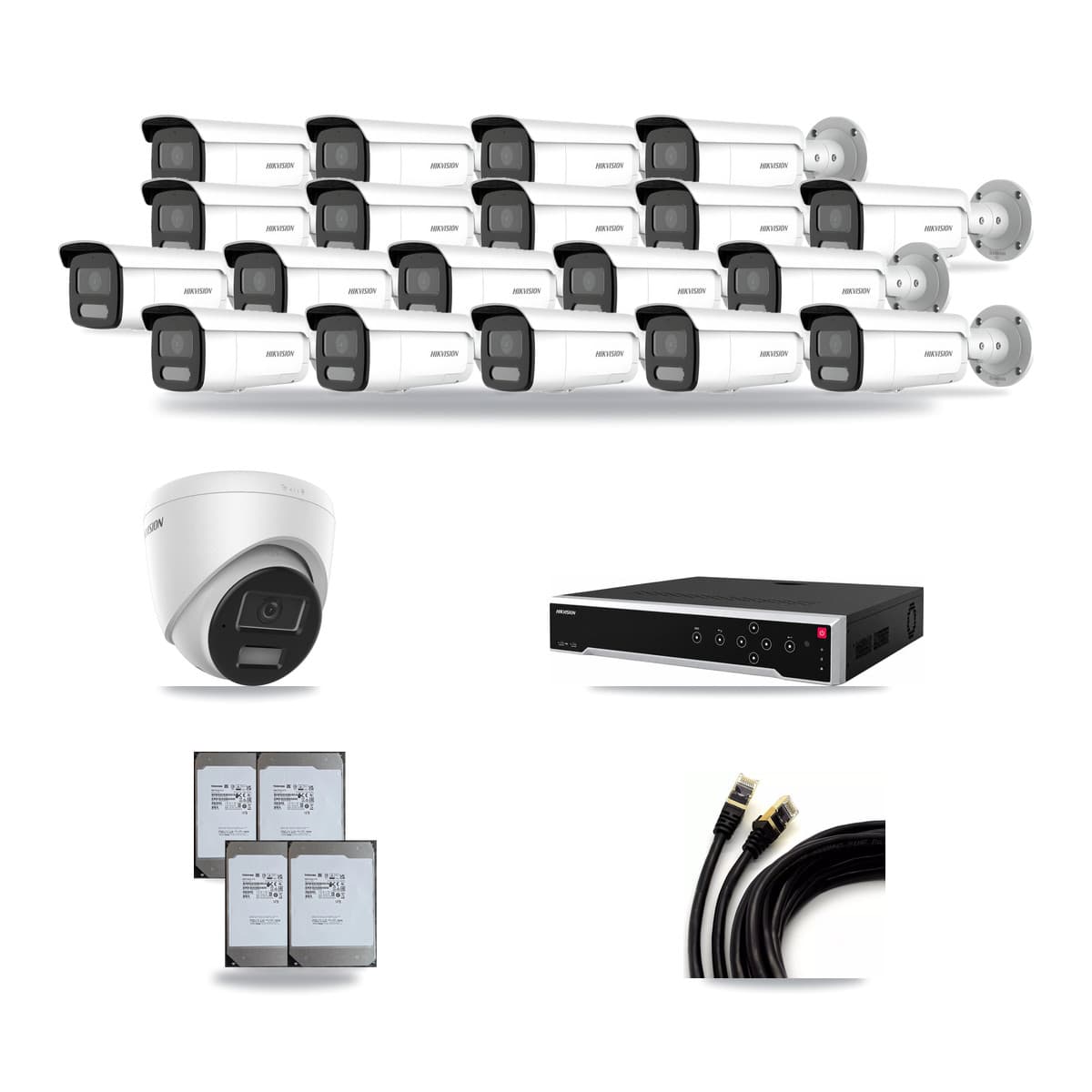 Hikvision 32-Channel 4MP CCTV Kit — 1 Turret + 19 Bullet Cameras + 4× 14TB Recording - Image 1
