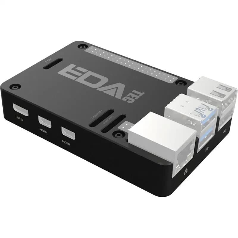 Edatec Raspberry Pi 5 Black CNC Aluminum Passive Cooling Heatsink Case