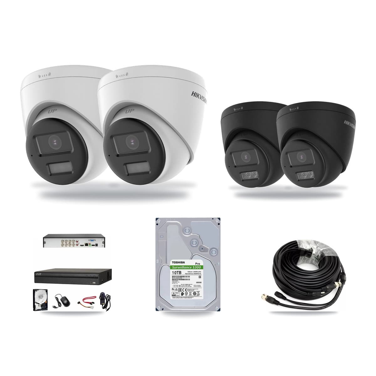 Hikvision & Dahua 8-Channel 4K CCTV Kit — 2 DS-2CE78U0T + 2 DS-2CE78U0T Turret Cameras + 10TB Recording - Image 1