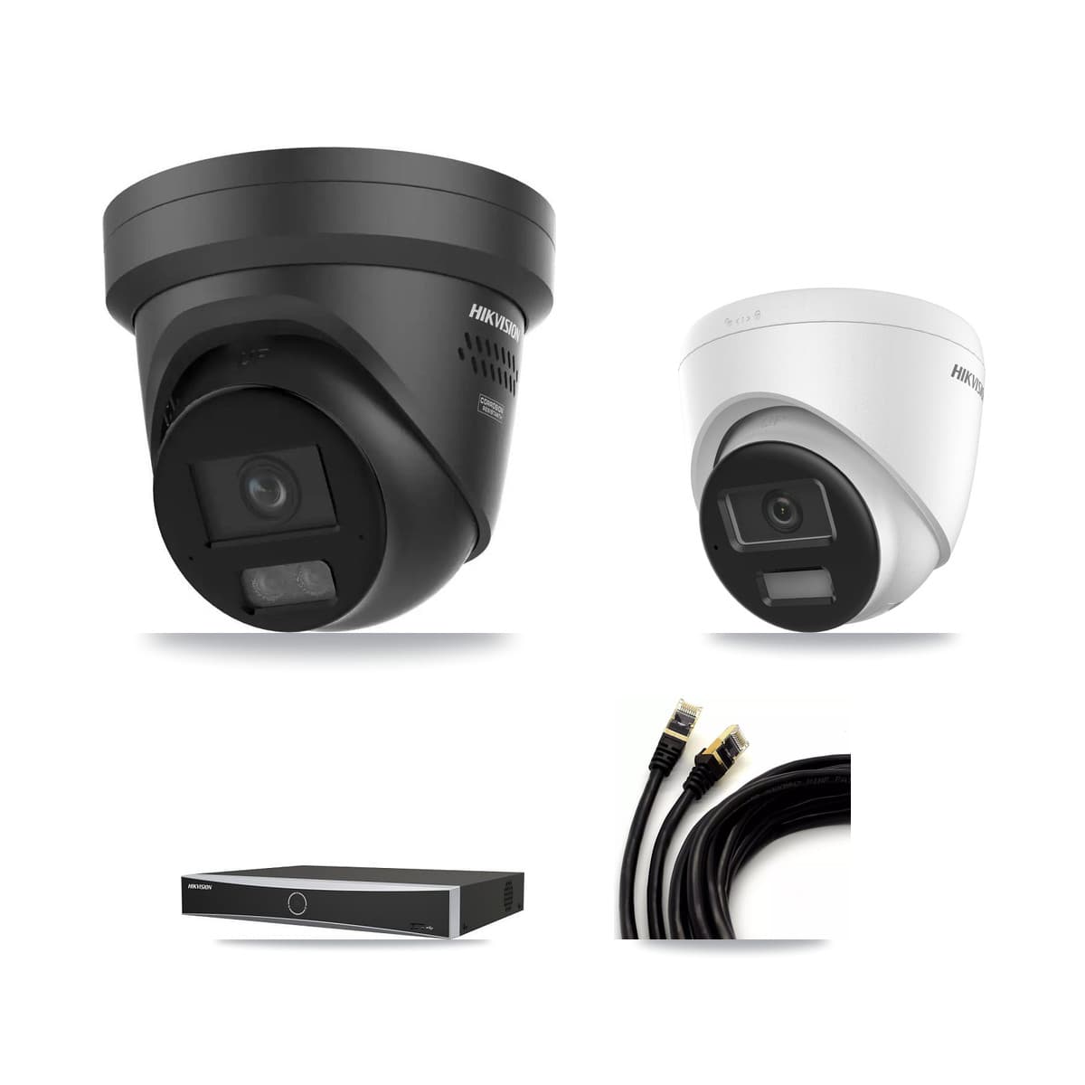 Hikvision 4-Channel 4K CCTV Kit — 1 DS-2CD1383G2 + 2 DS-2CD2387G3 Turret Cameras + 8TB Recording