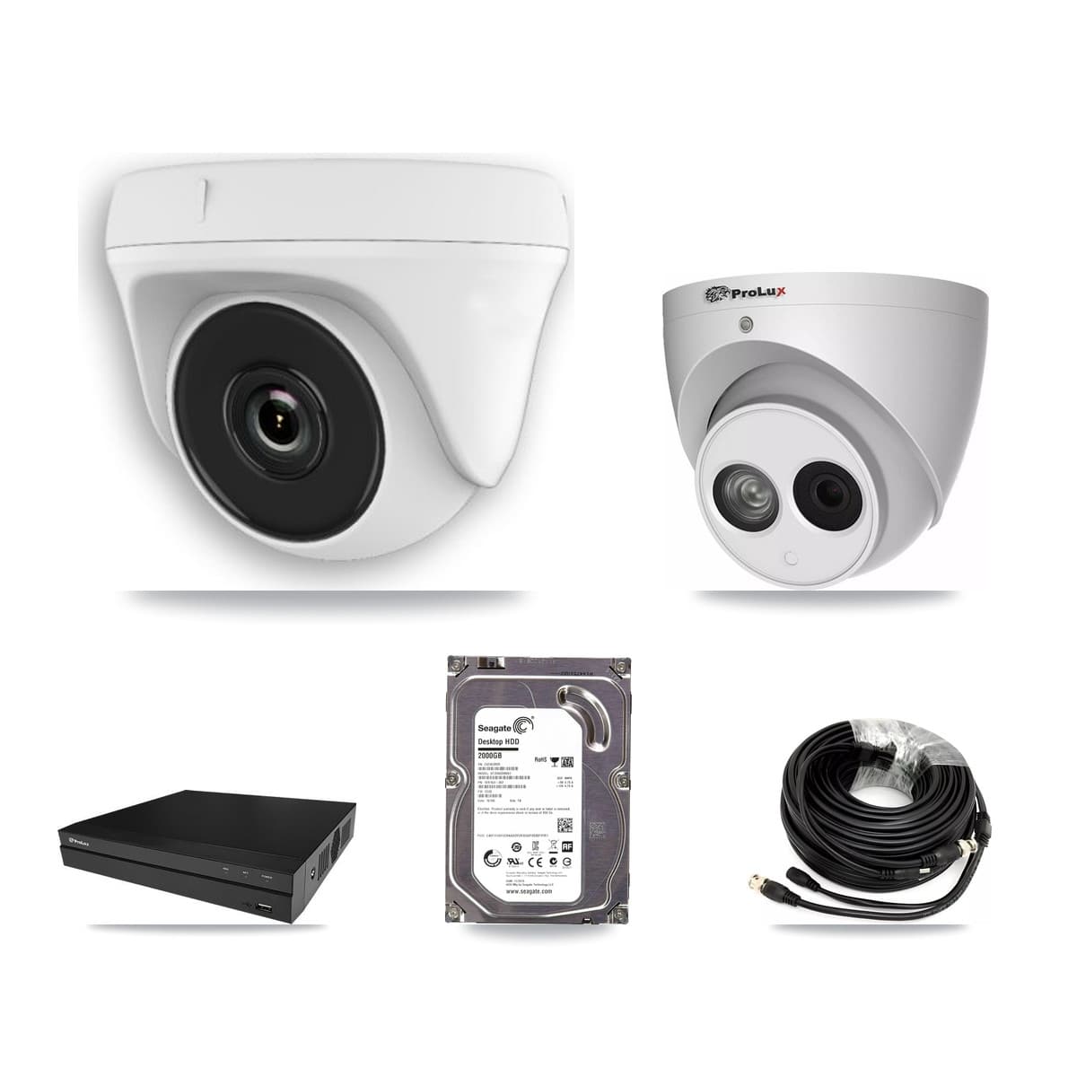 Prolux 8-Channel 2MP – 4MP CCTV Kit — 1 White 2MP Dome + 1 4MP Turret Cameras + 2TB Recording (PXD-5208AN Recorder) - Image 1