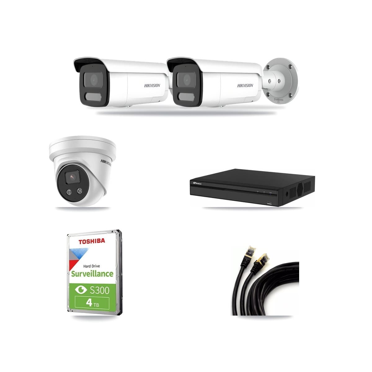 Hikvision & Prolux 4-Channel 4MP – 5MP CCTV Kit — 2 4MP Bullet + 1 5MP Turret Cameras + 4TB Recording - Image 1