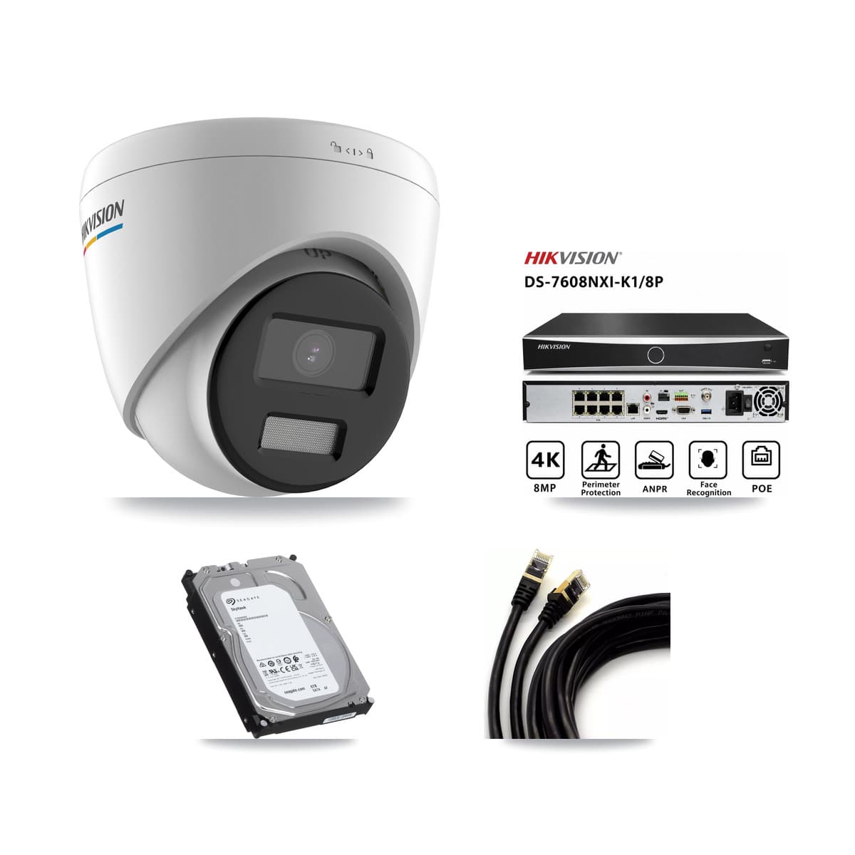 Hikvision 8-Channel 2MP CCTV Kit — 8 Turret Cameras + 6TB Recording (DS-7608NXI Recorder)