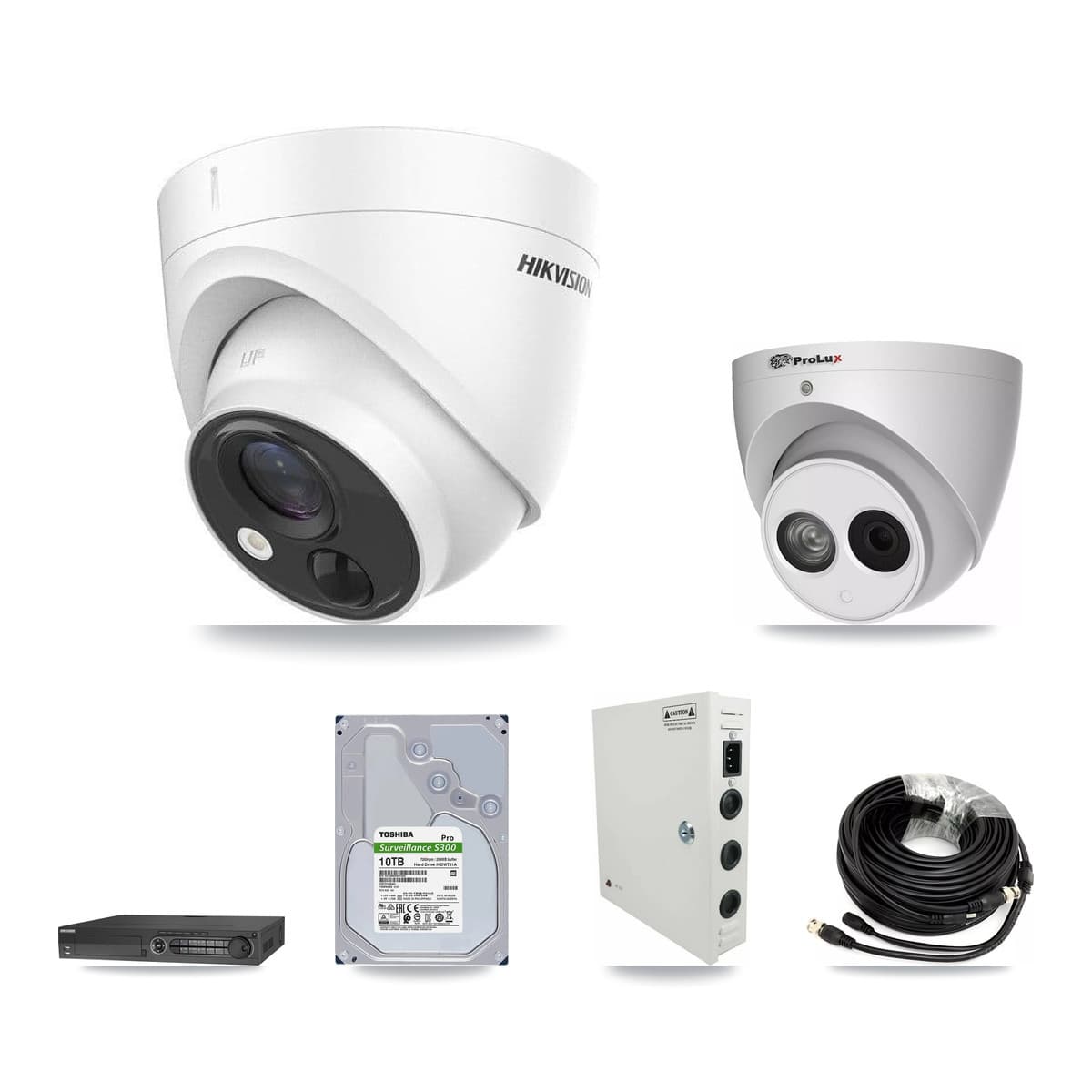 Hikvision & Prolux 32-Channel 4MP – 5MP CCTV Kit — 20 DS-2CE71H0T 5MP + 1 PXC-612C4W-A 4MP Turret Cameras + 3× 10TB Recording