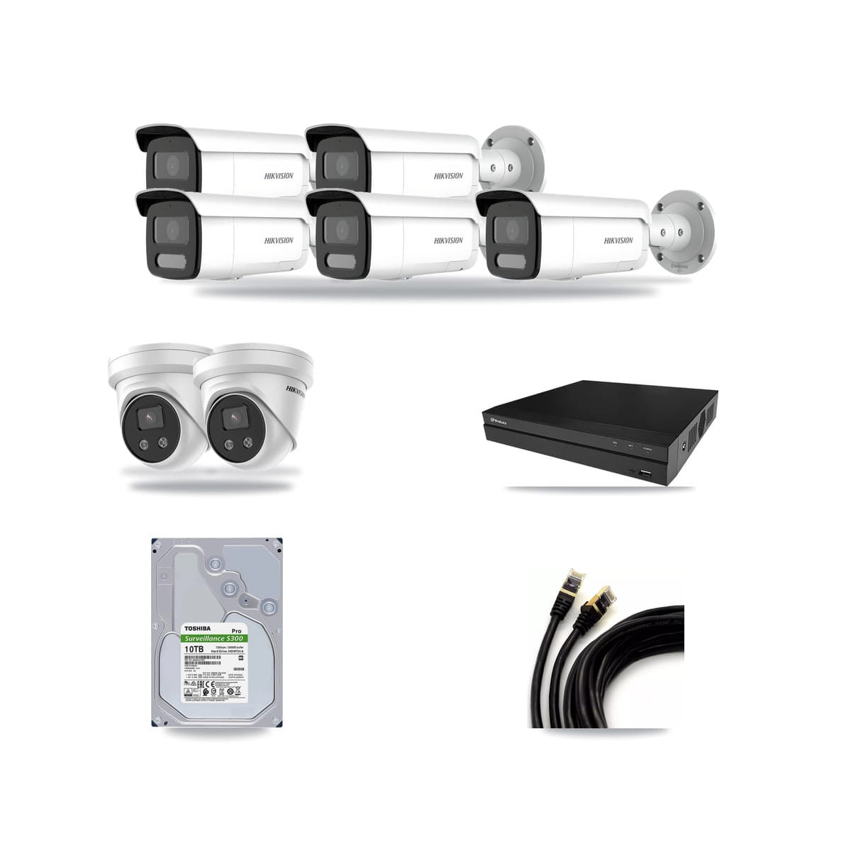 Hikvision & Prolux 8-Channel 4MP – 5MP CCTV Kit — 5 4MP Bullet + 2 5MP Turret Cameras + 10TB Recording - Image 1