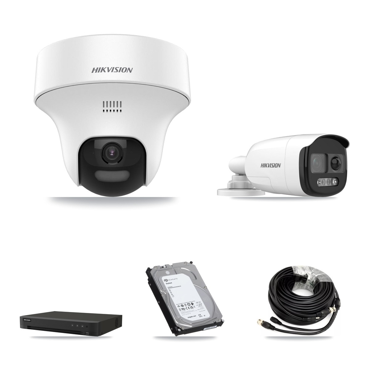Hikvision IDS-7208HUHI-M1/XT 8-Channel DVR CCTV Kit — 1× DS-2CE12KF3T-PIRXO Bullet + 5× DS-2CE70K0T-PTLTS Turret 5MP Cameras + 6TB HDD